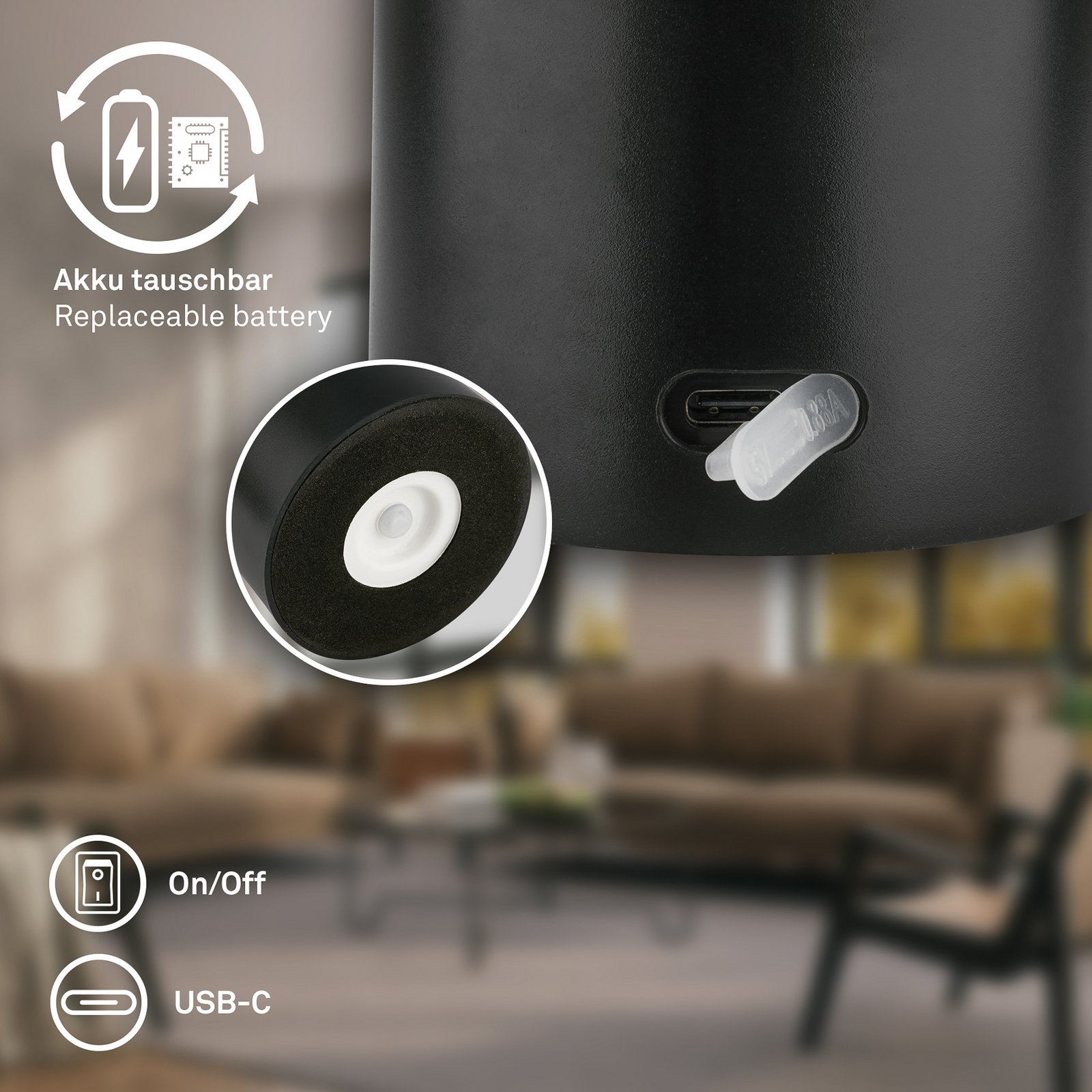 LED-akutoitega laualamp Brilo unplugged Gila, kuldne/must 21 cm