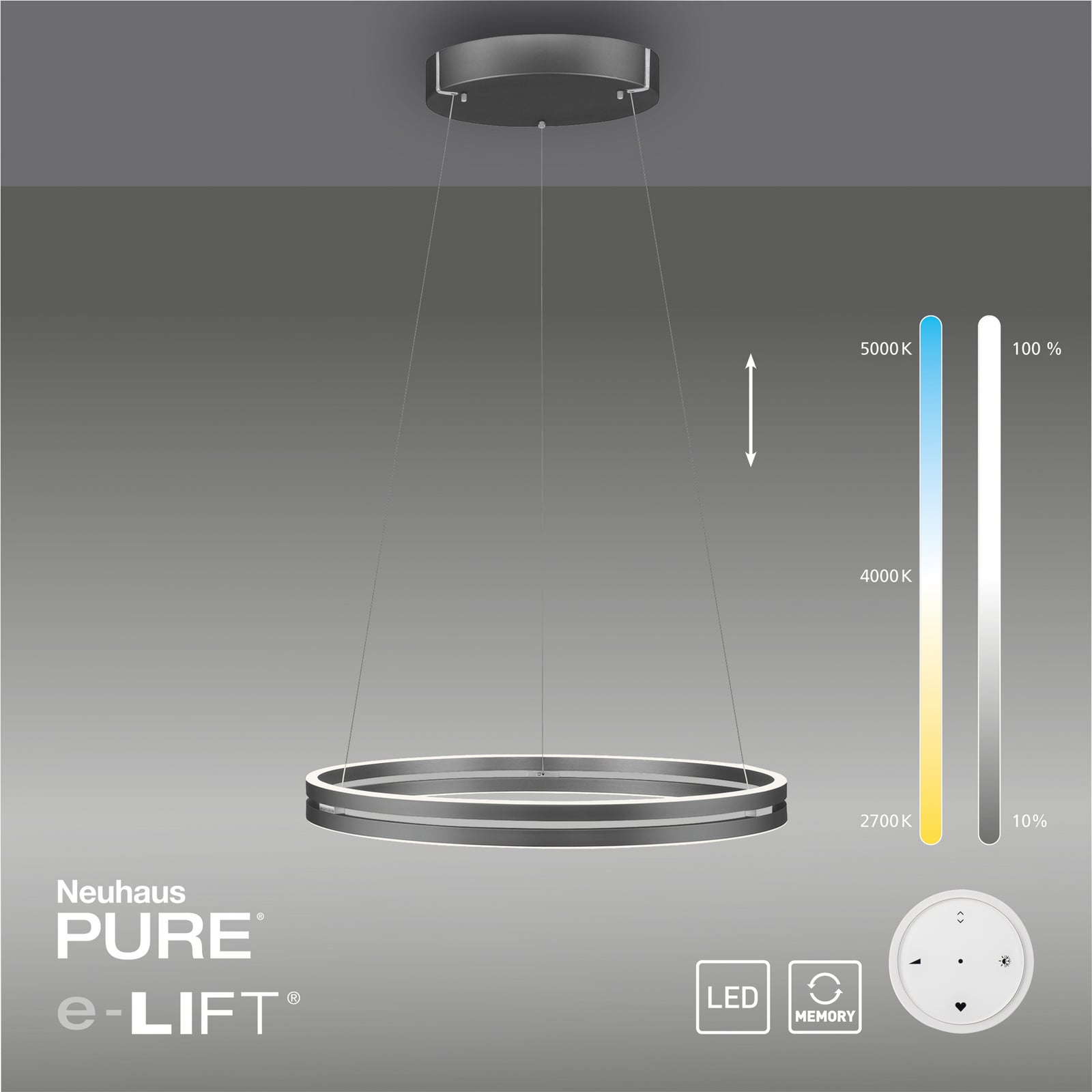 E-Loop LED-Hängeleuchte, mystic grey, Ø70cm, Alu, CCT - PURE E-Loop LED-Hängeleuchte, mystic grey, Ø70cm, Alu, CCT - PURE