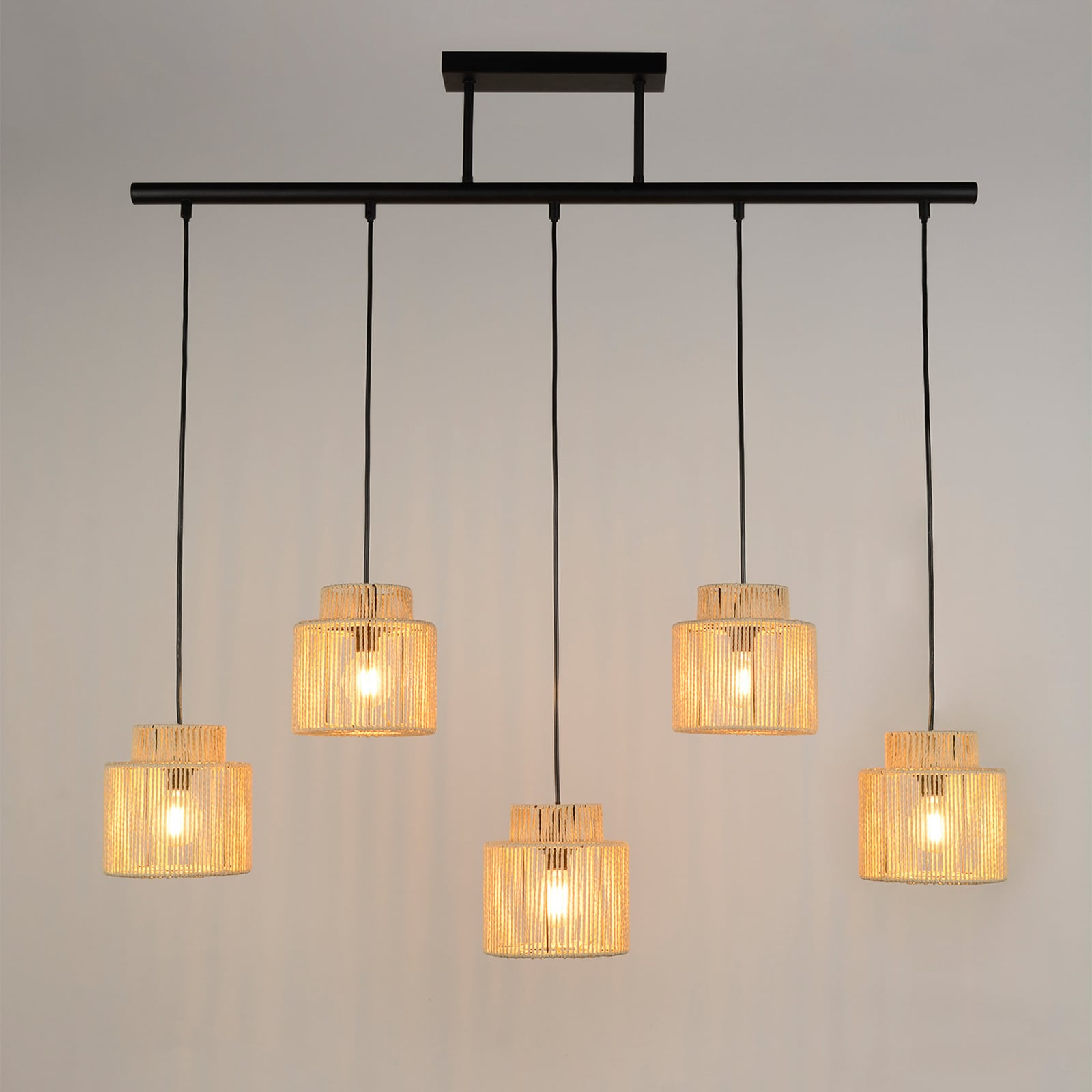 Lampada a sospensione Cancun, colore naturale, lunghezza 98 cm, a 5 luci -