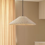 Lindby pendant light Zyralia, wood-coloured, rattan, Ø 50 cm