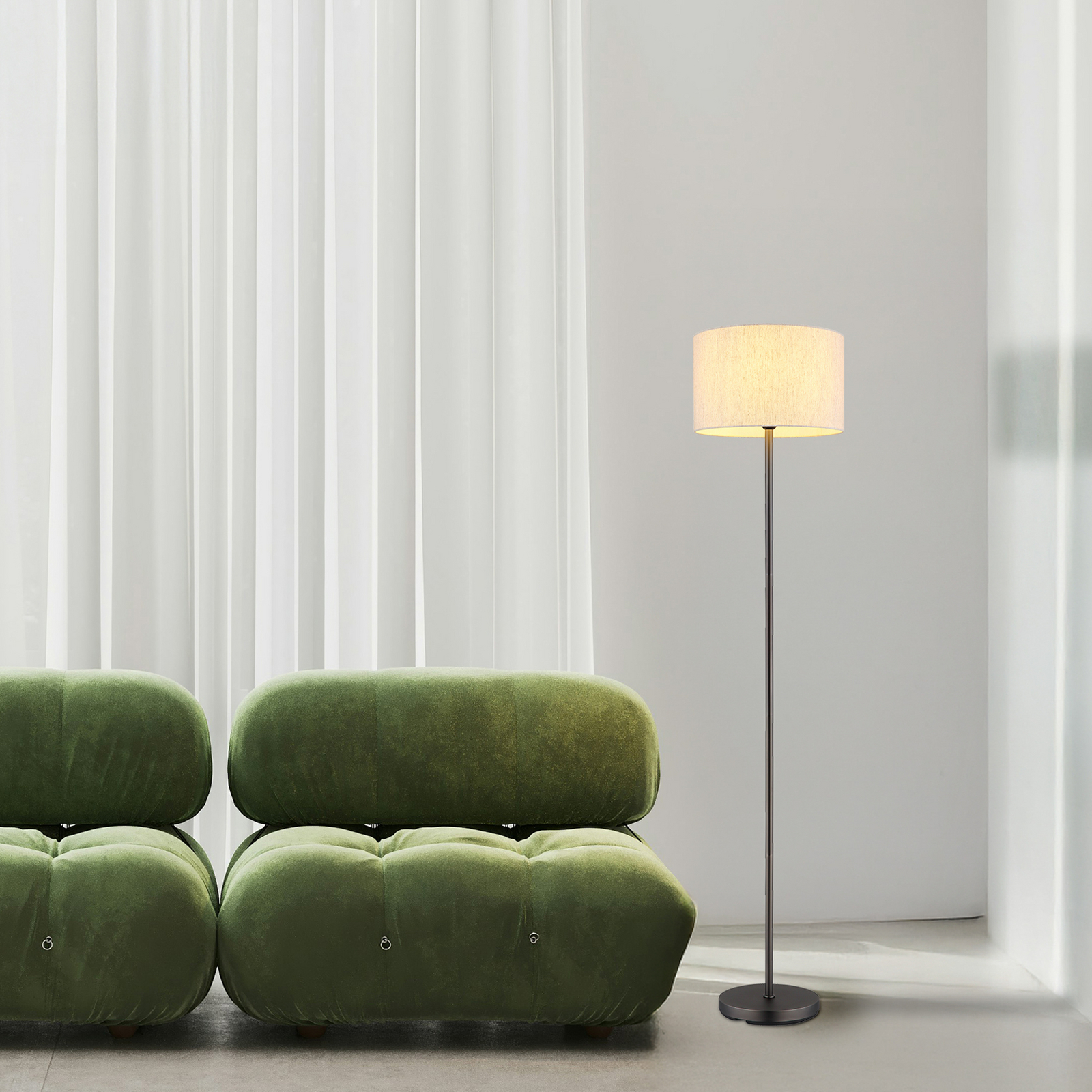 Стелажна лампа Thea, кремаво/черно матово, лен, височина 160 cm Стелажна лампа Thea, кремаво/черно матово, лен, височина 160 cm