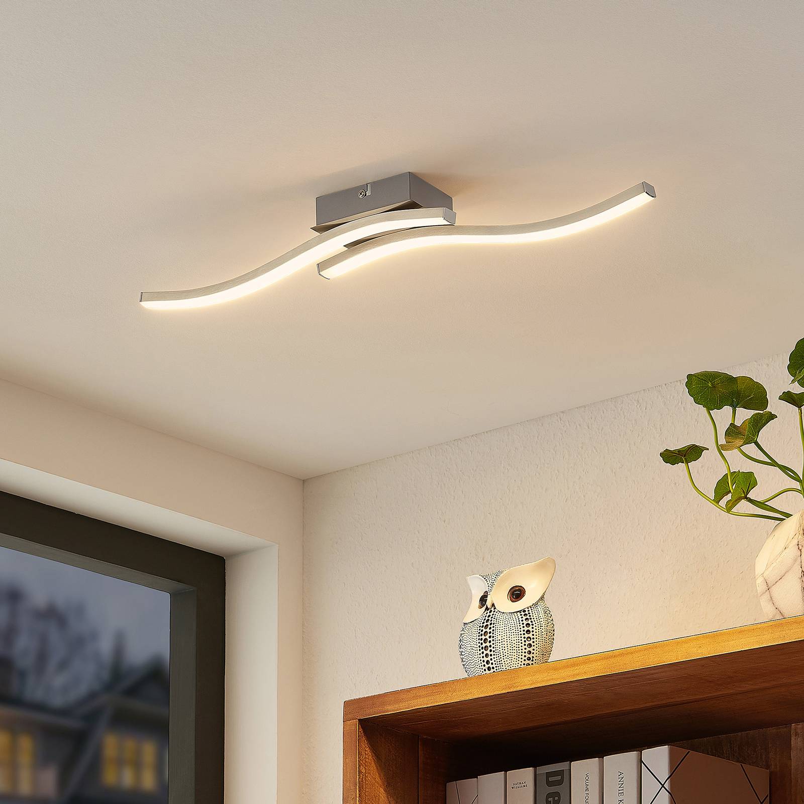 Lindby plafonnier LED Bisioma 2 l. 3 000 K nickel