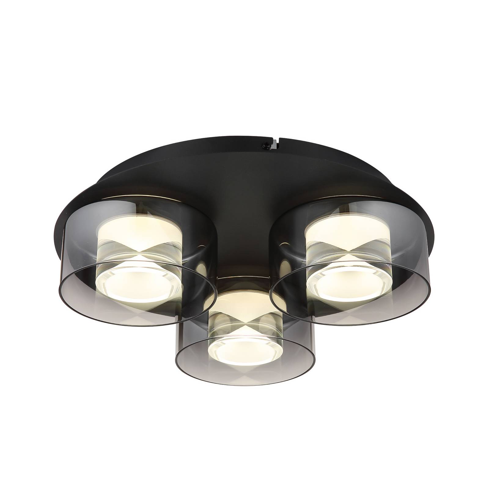 LED-Deckenlampe Belinda, Ø 38 cm, rauchgrau, 3-flg., Glas