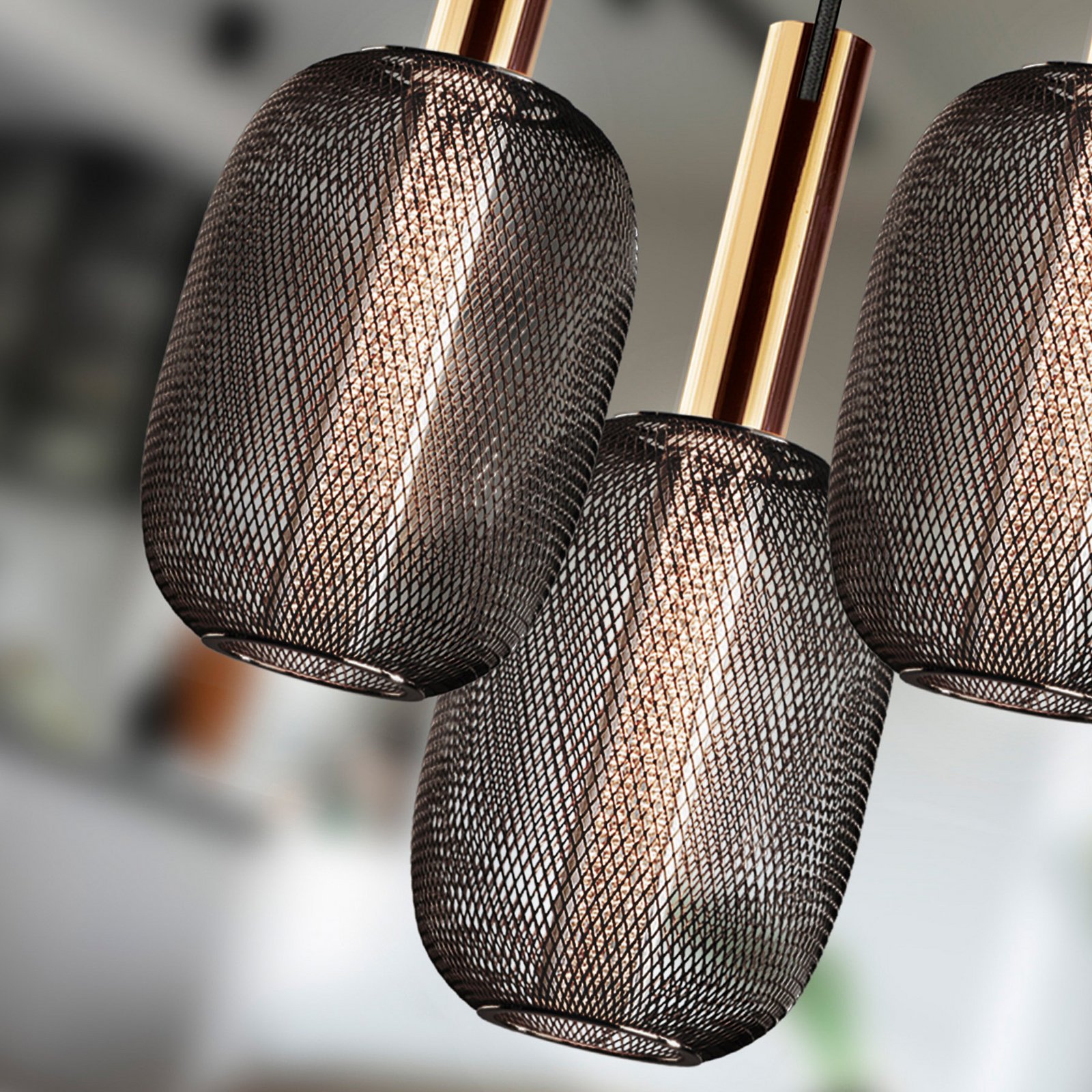 Micron LED pendant light, 3-bulb, black, gold
