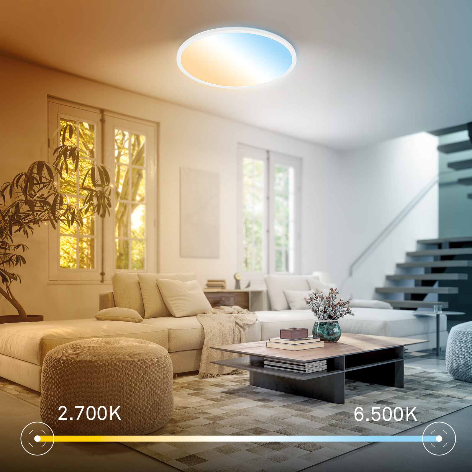 Lampa sufitowa LED Happy, RGBIC, CCTIC, biała, pilot Lampa sufitowa LED Happy, RGBIC, CCTIC, biała, pilot