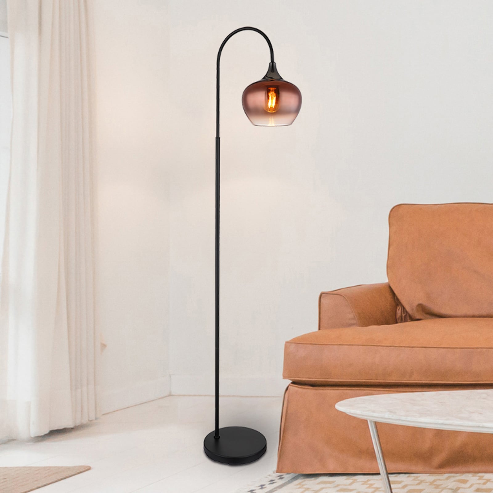 Golvlampa Maxy, koppar/svart, glas, 150 cm hög, E27