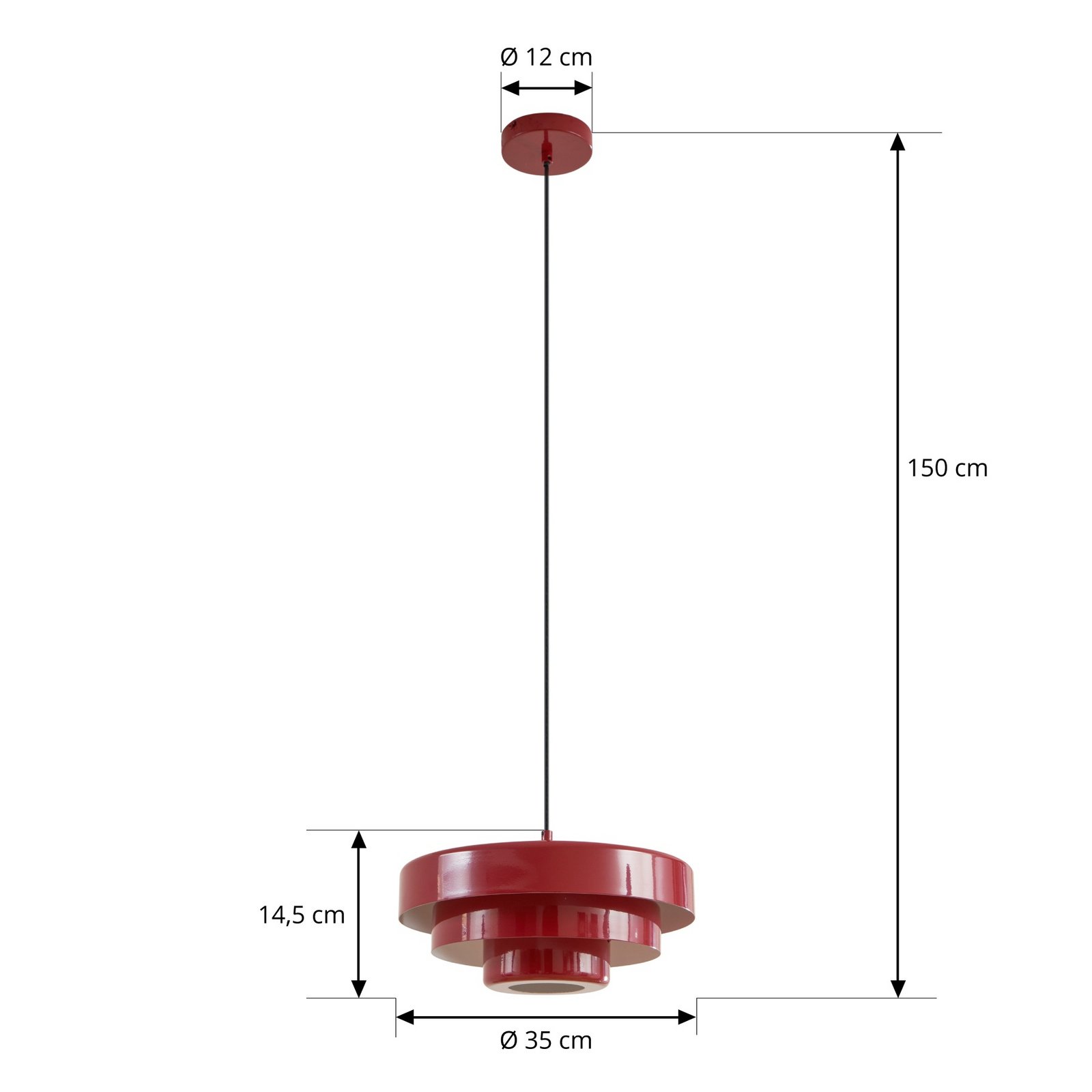 Lindby piekaramā lampa Tivra, sarkana, Ø 35 cm, metāls, E27