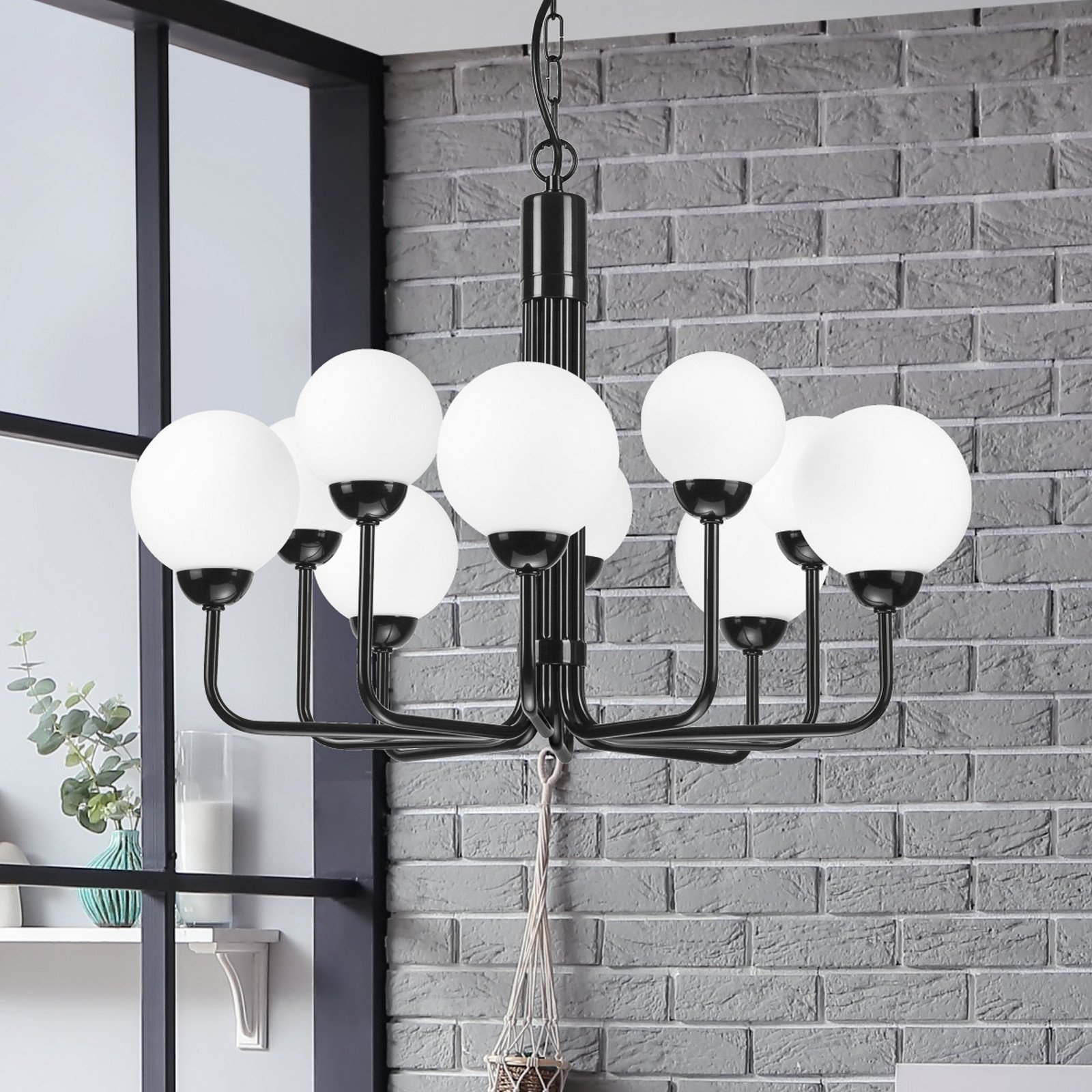 Lamkur Candelabru Malou cu abajururi din sticlă 10 becuri - Camera de zi / sufragerie - Modern - negru - Metal