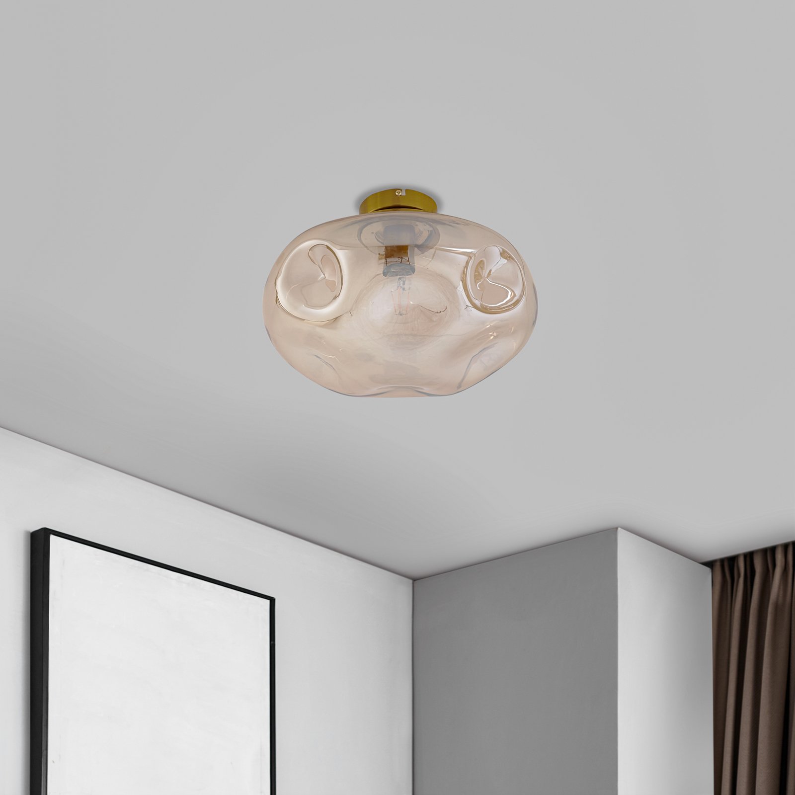Lindby Deckenleuchte Lelia, amber, Glas, Ø 35 cm