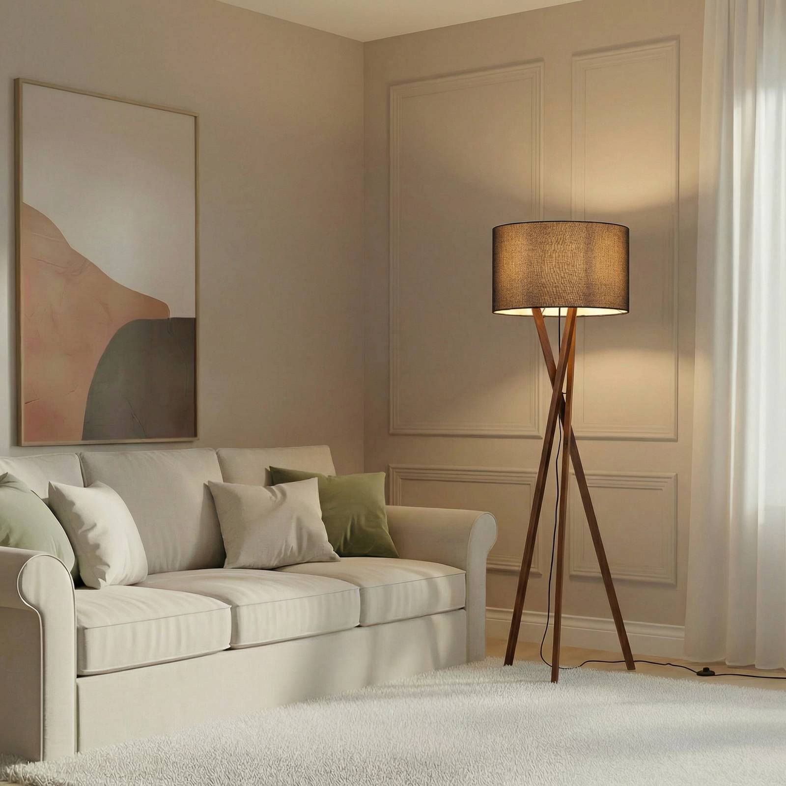 Lucande Stehlampe Auriane, Tripod, schwarz, Stoff, 160 cm günstig online kaufen