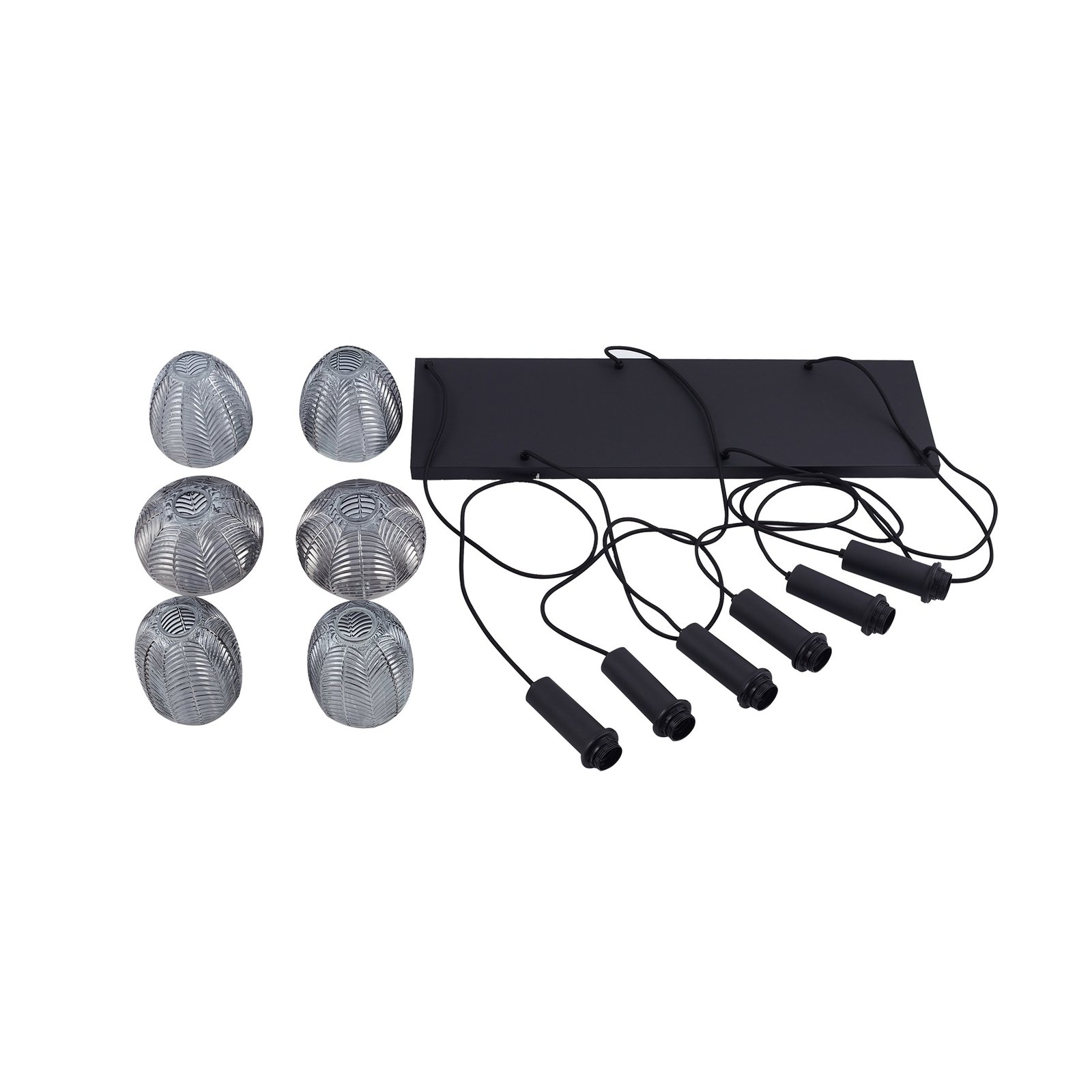 Lindby suspension Tolli, gris/noir, verre, 6 lampes