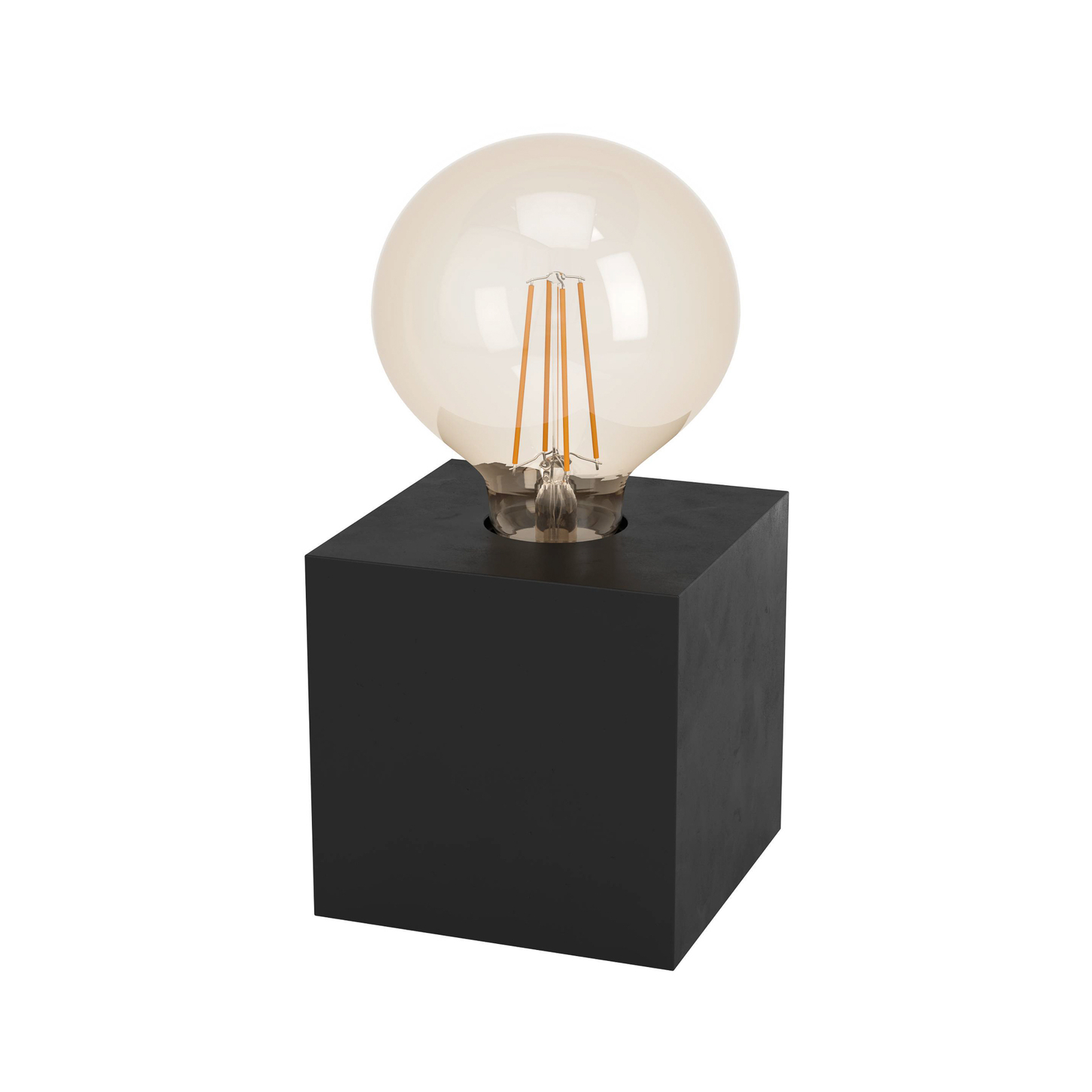 Lámpara de mesa Prestwick 2, cubo de madera, negro