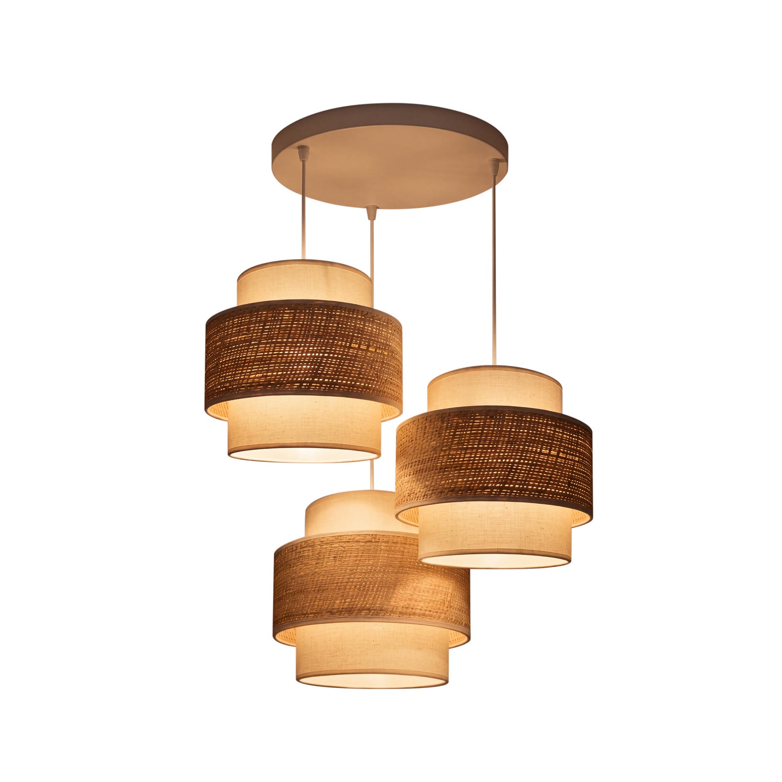 Lampada a sospensione Space, ecru/beige, a 3 luci, tessuto, E27 - Duolla