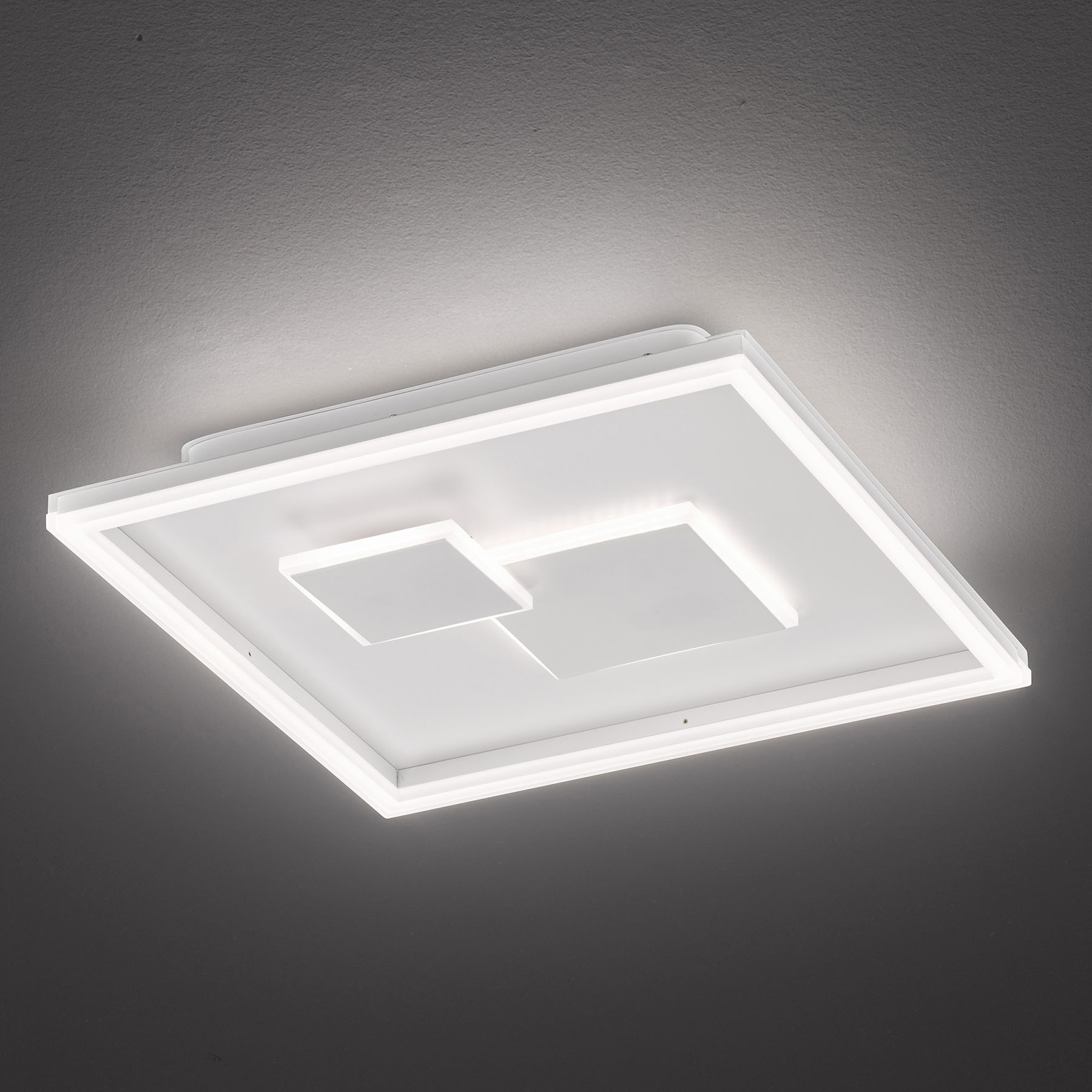 Wofi Nadra LED ceiling light 3-step dimmable angular, for Living / Dining Room, metal, plastic, 27 W, energy efficiency: A, L: 40.5 cm, W: 40.5 cm, H: 6.5 cm