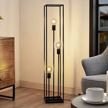 Lindby Krisha floor lamp in black steel, 3-bulb