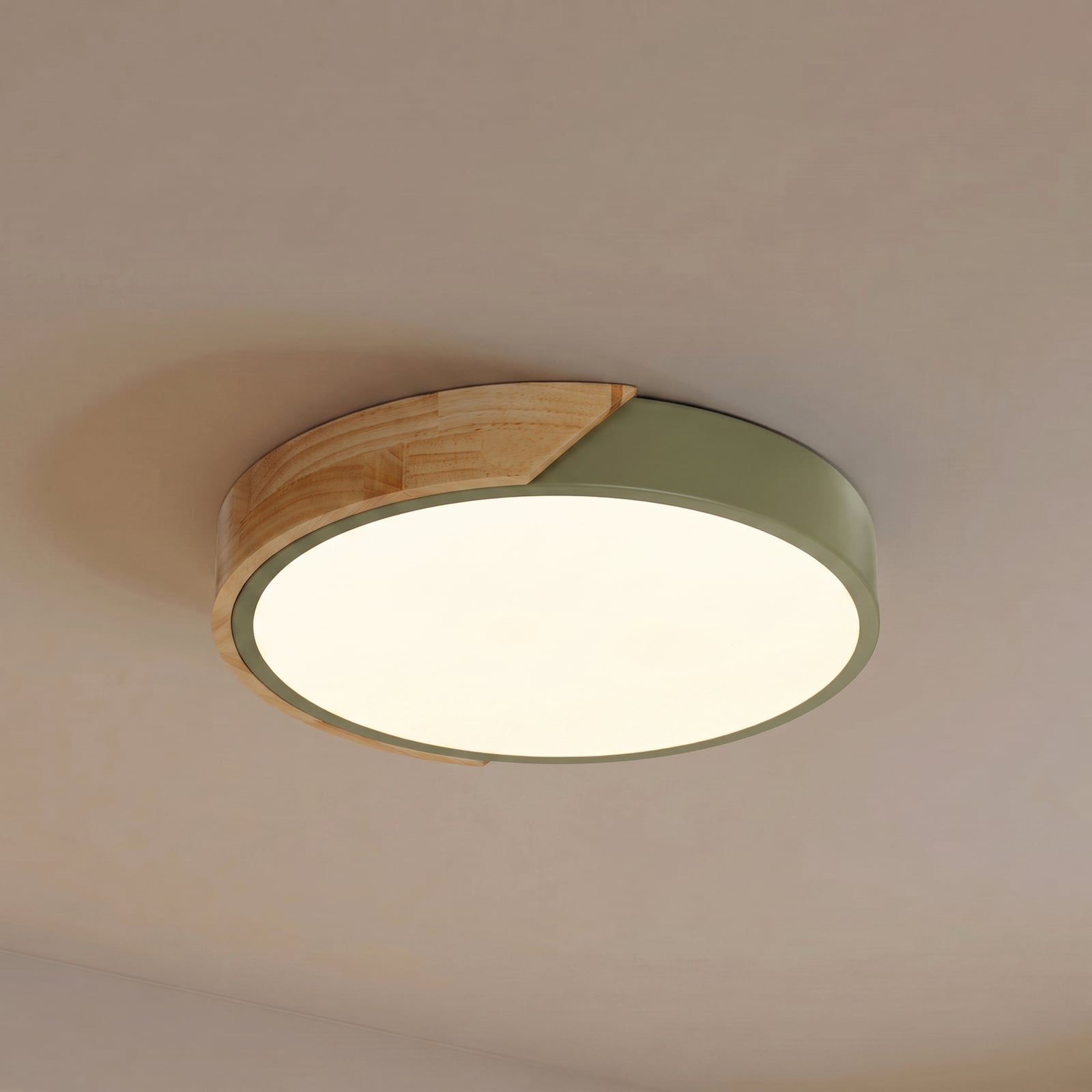Lynorri LED-kattovalaisin, halkaisija 31 cm, vihreä, puukuvio - PRIOS Lynorri LED-kattovalaisin, halkaisija 31 cm, vihreä, puukuvio - PRIOS