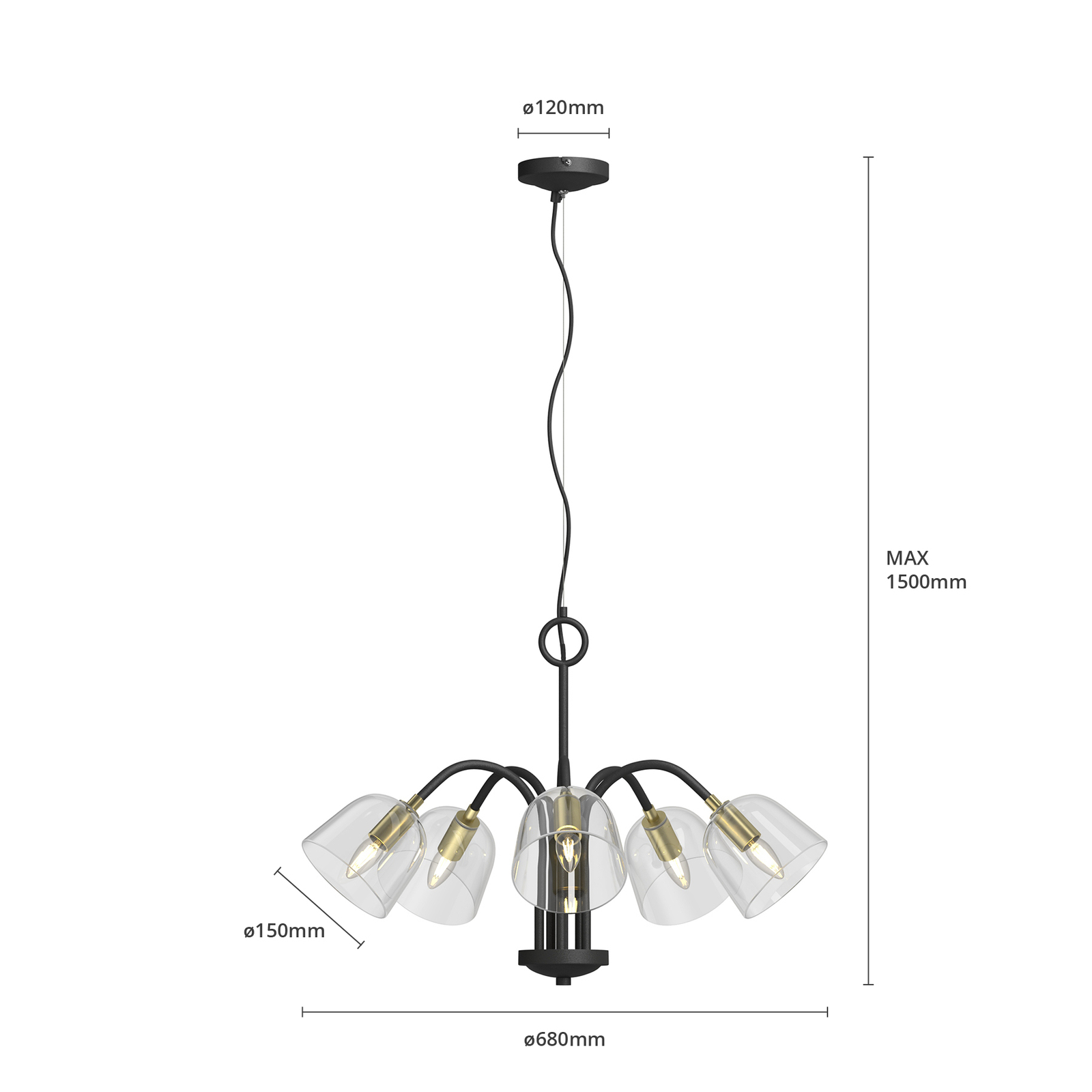 Lucande Anjita függő lámpa, üvegbúrák, 5 izzós