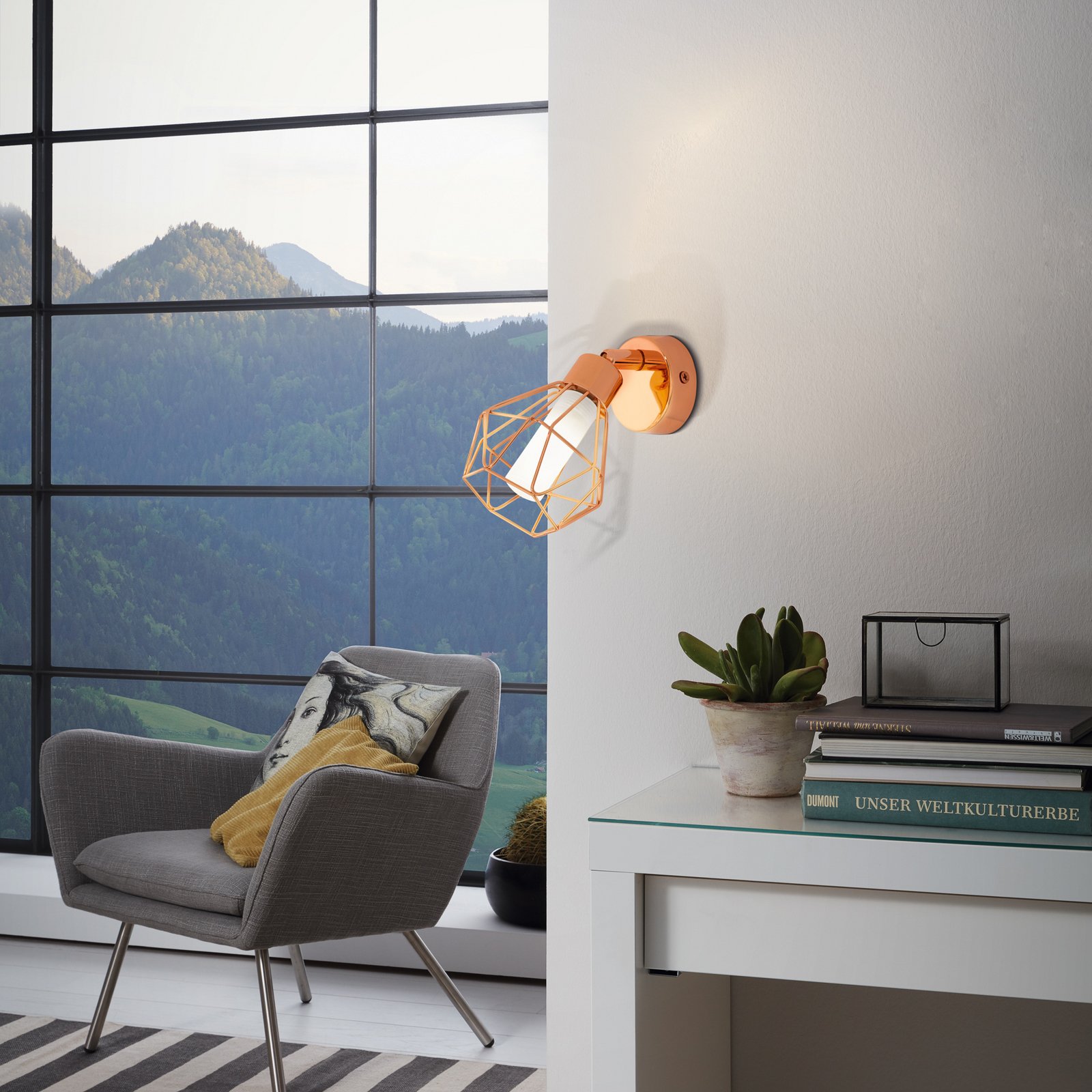 Kinkiet LED Zapata w formie klatki, kolor miedzi