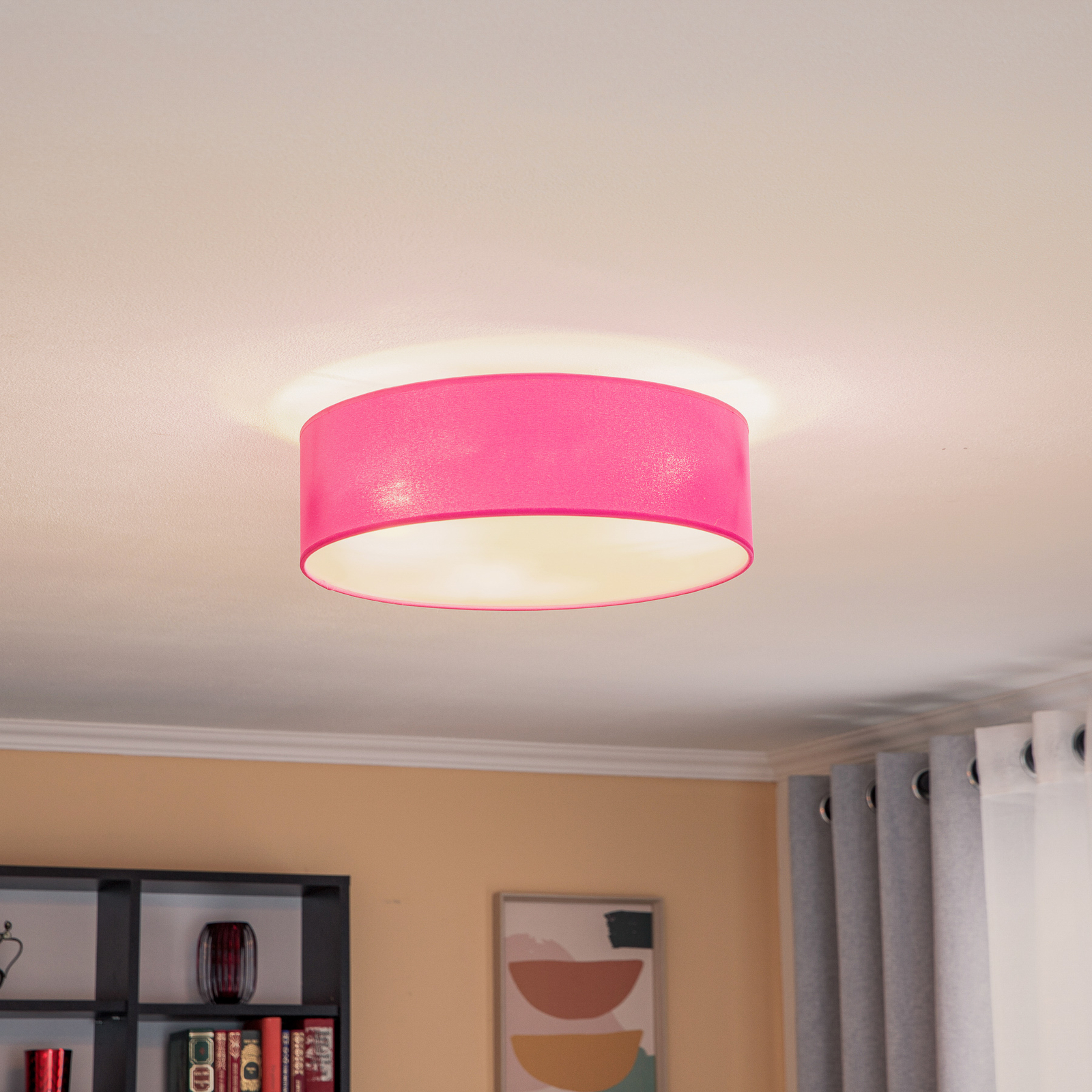 Euluna Roller taklampe, stoffskjerm rosa, Ø 40 cm