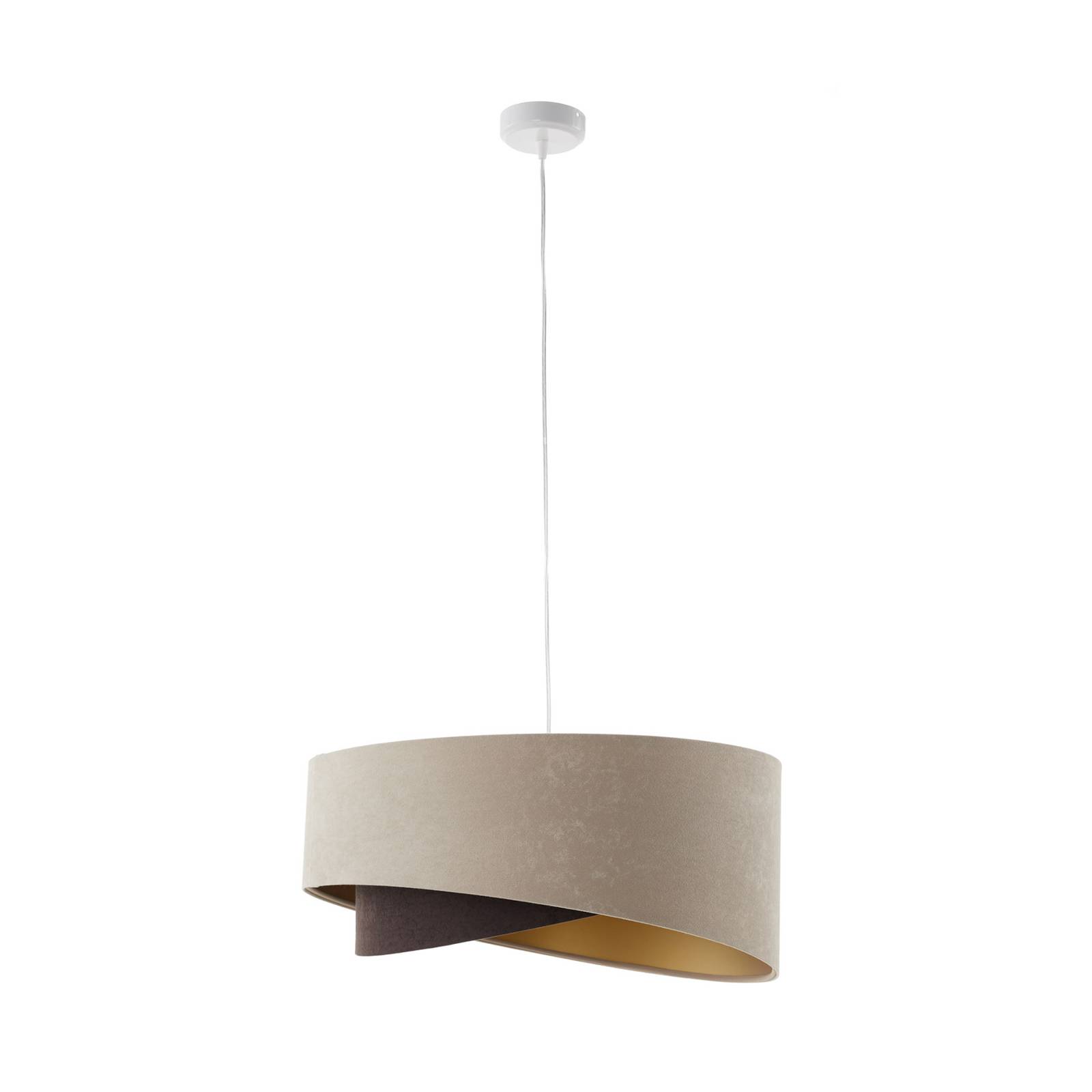 Pendelleuchte 060-019 1-flammig Velourschirm beige, braun, gold 50cm asymetrisch