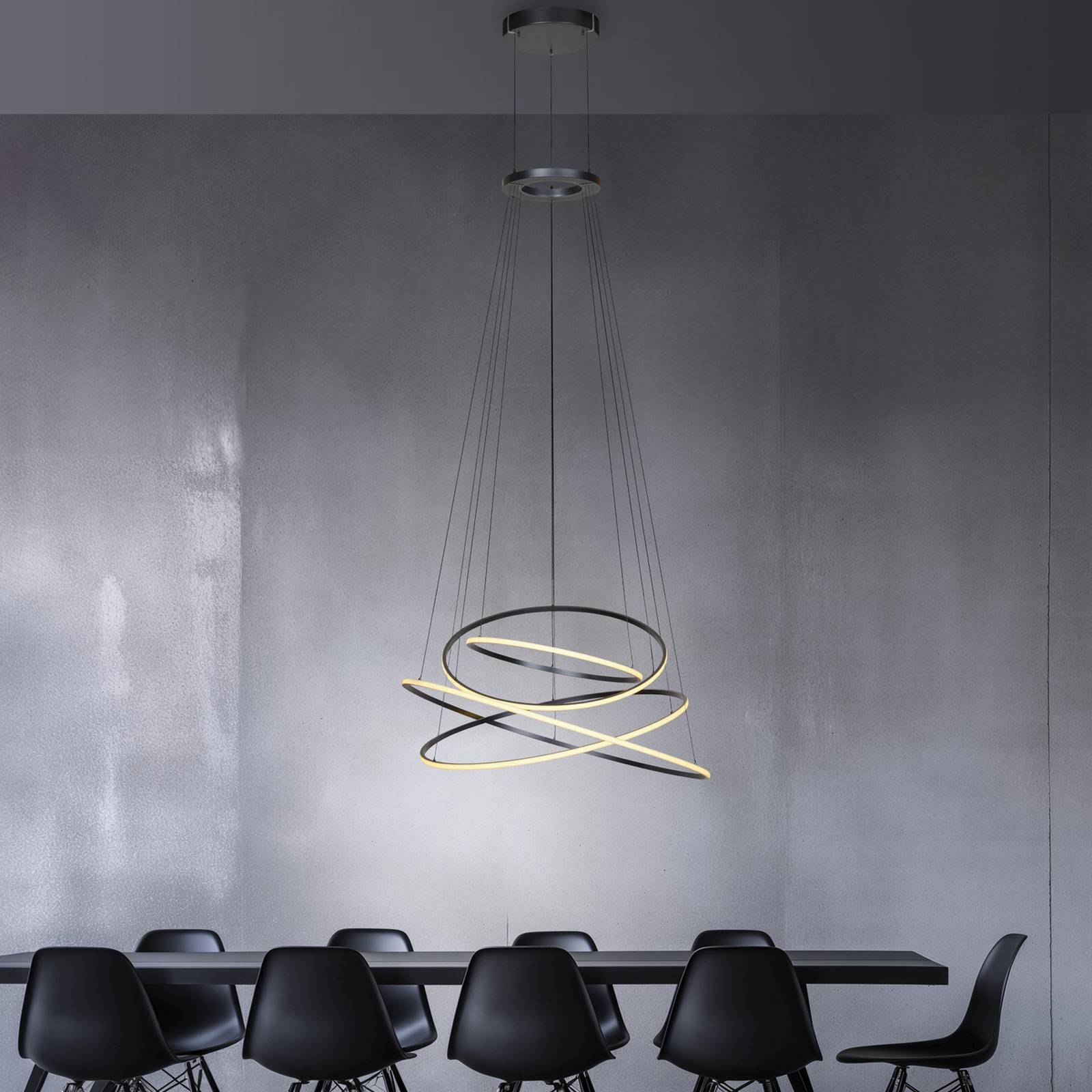 Lampa wisząca LED PURE E-Flying Rings, szara, Ø 110 cm, CCT