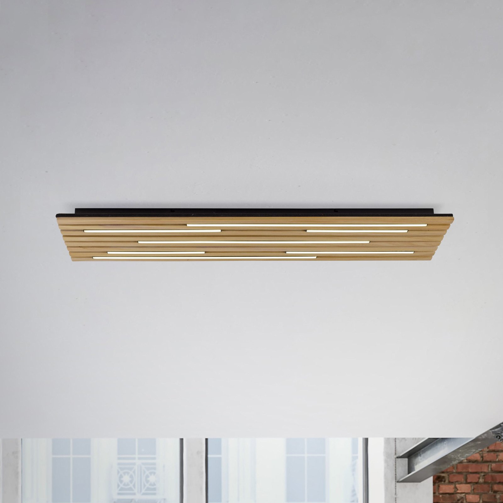 Paul Neuhaus Smart LED ceiling lamp Q-Acoustic wood 115 x 31cm