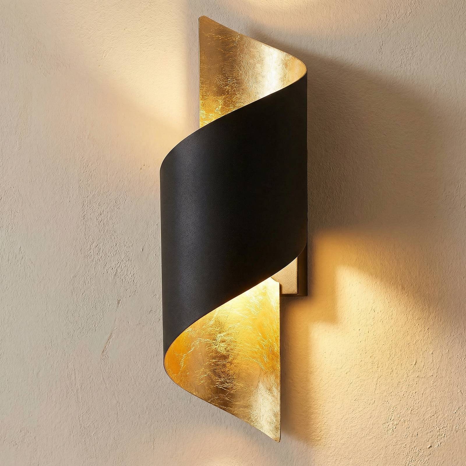 Lindby kinkiet Desirio, czarny/złoty, 35cm, metalowy
