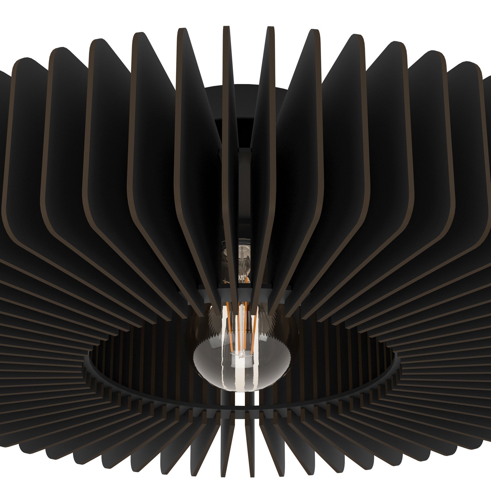 Palombaia ceiling lamp, black, Ø 50 cm, steel/wood, E27