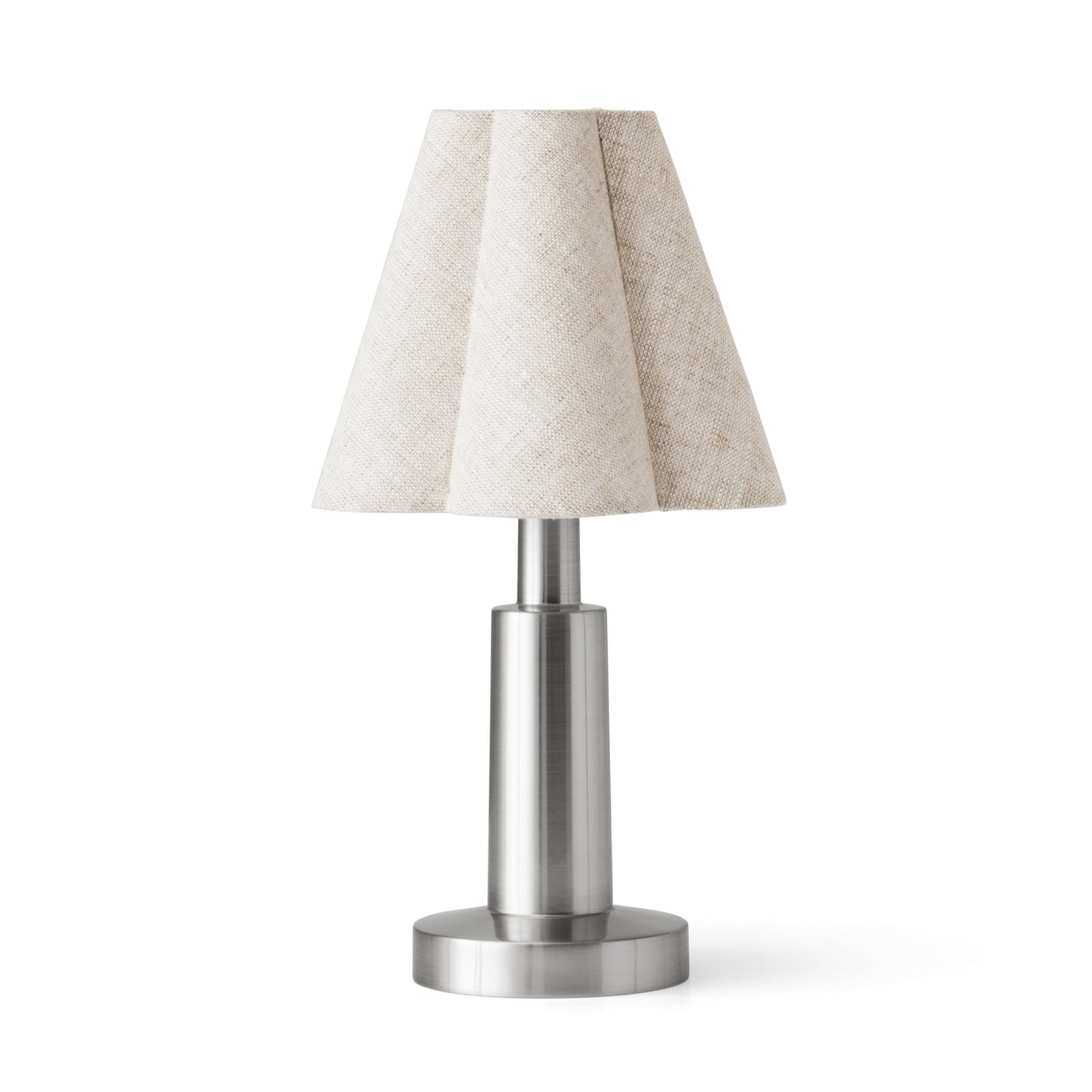 Candeeiro de mesa recarregável Audo Admiral, cromado/bege, 27 cm, tecido Candeeiro de mesa recarregável Audo Admiral, cromado/bege, 27 cm, tecido