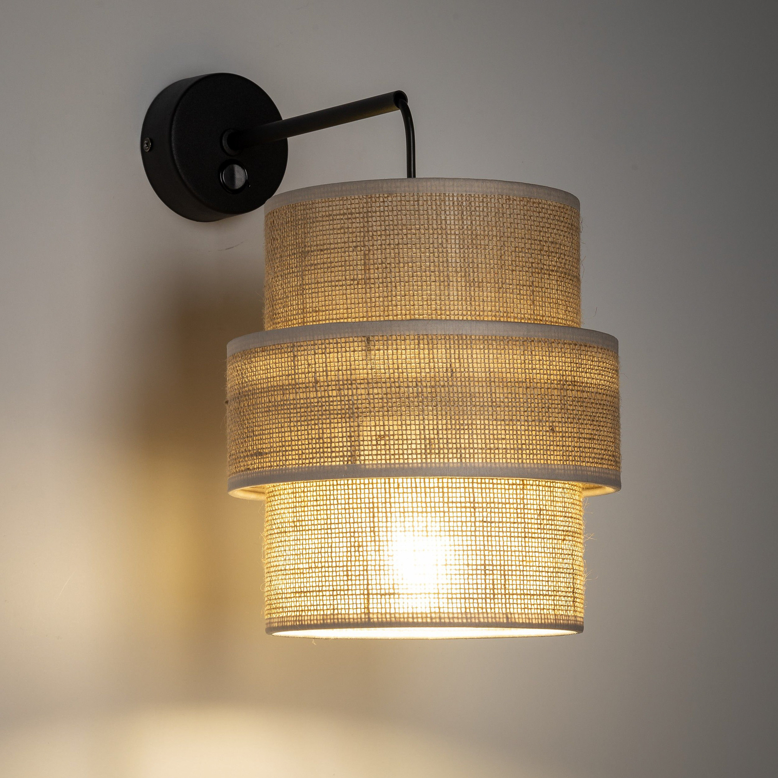 Calisto wall light, Jute, natural brown, switch