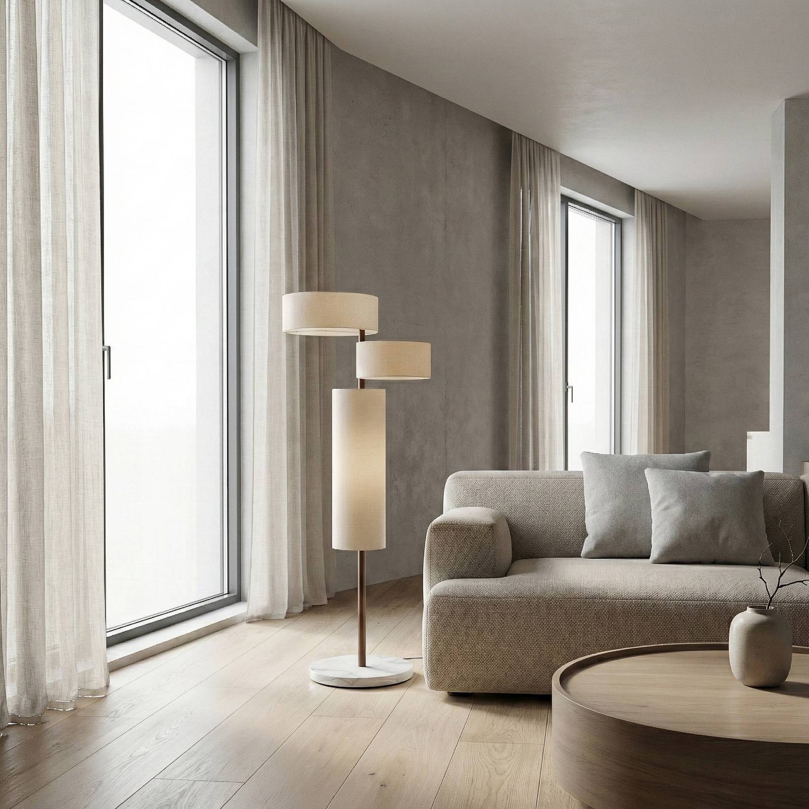 Lucande Stehleuchte Kirim, cremeweiß, Stoff, Höhe 150 cm günstig online kaufen