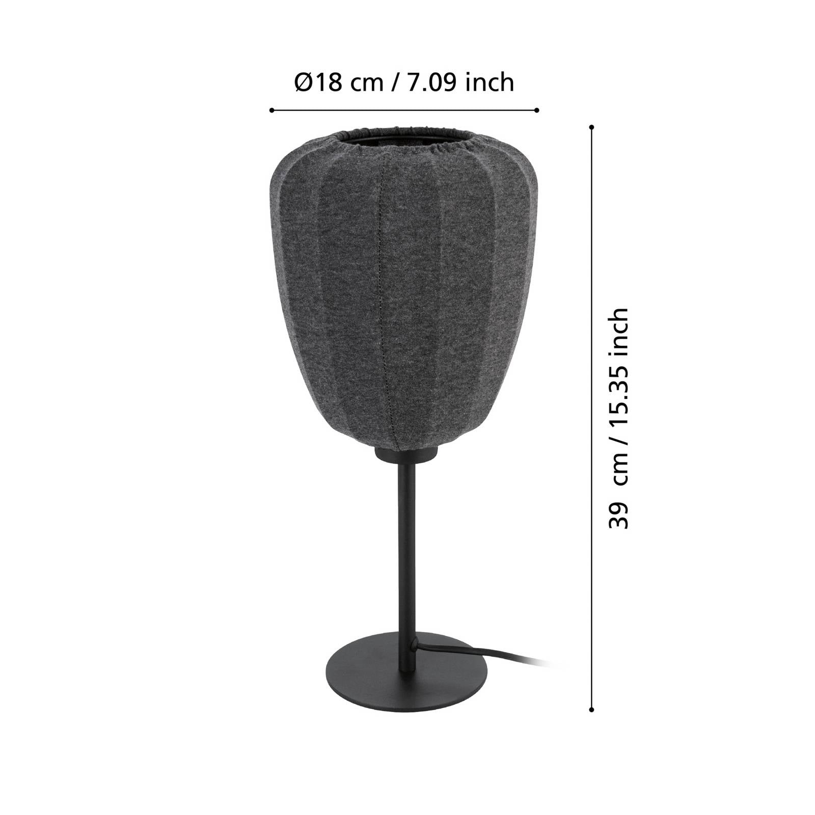 EGLO Lampe de table Barlaston, hauteur 39 cm, noir/gris, métal/tissu