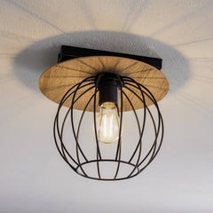 Plafón Malin, pantalla redonda de madera, 1 luz