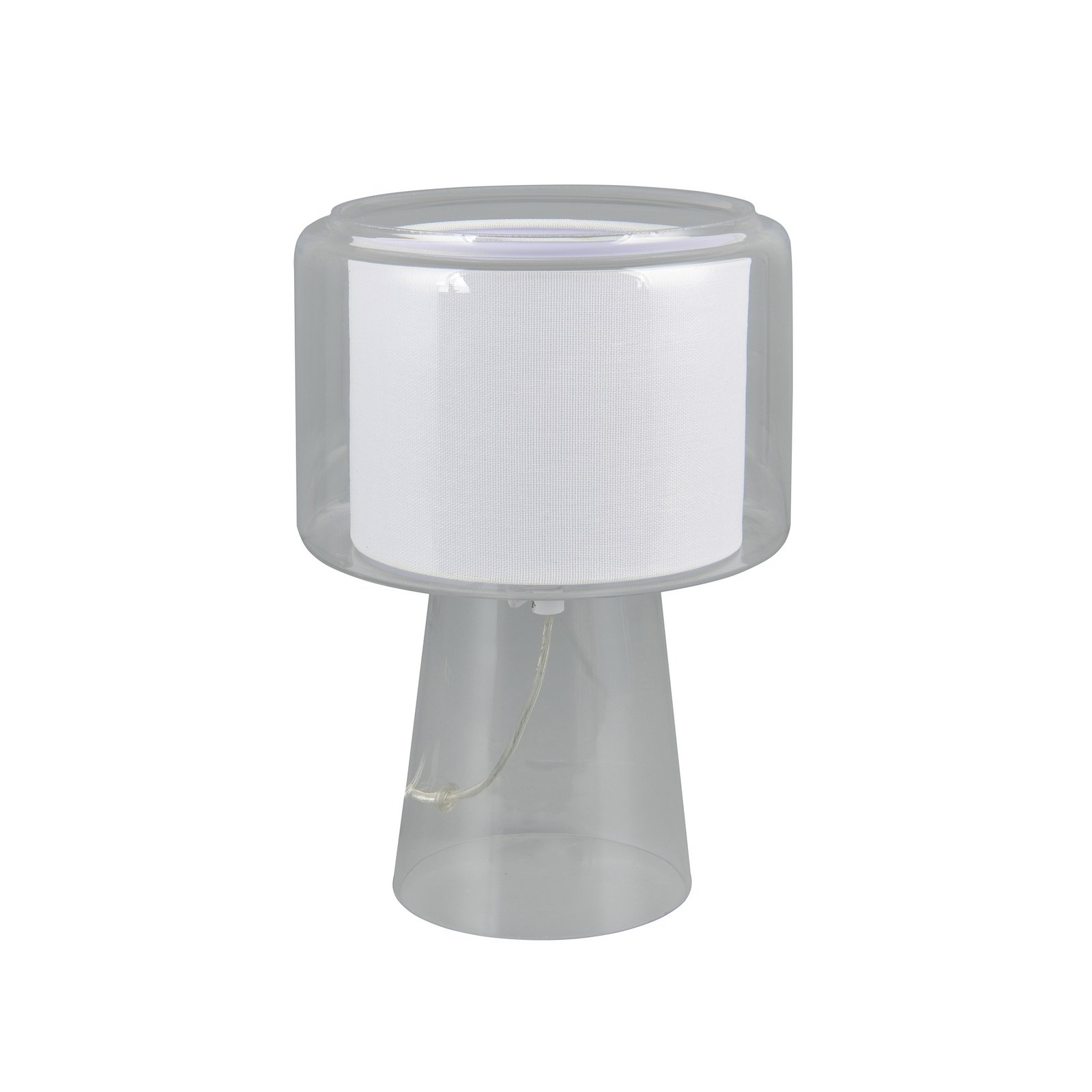 Lampada da tavolo Rocka, trasparente, altezza 29 cm, vetro/tessuto