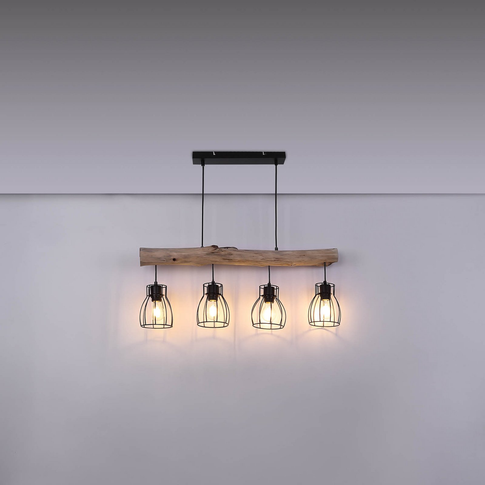 Mina pendant light, length 83 cm, black/brown, 4-bulb.