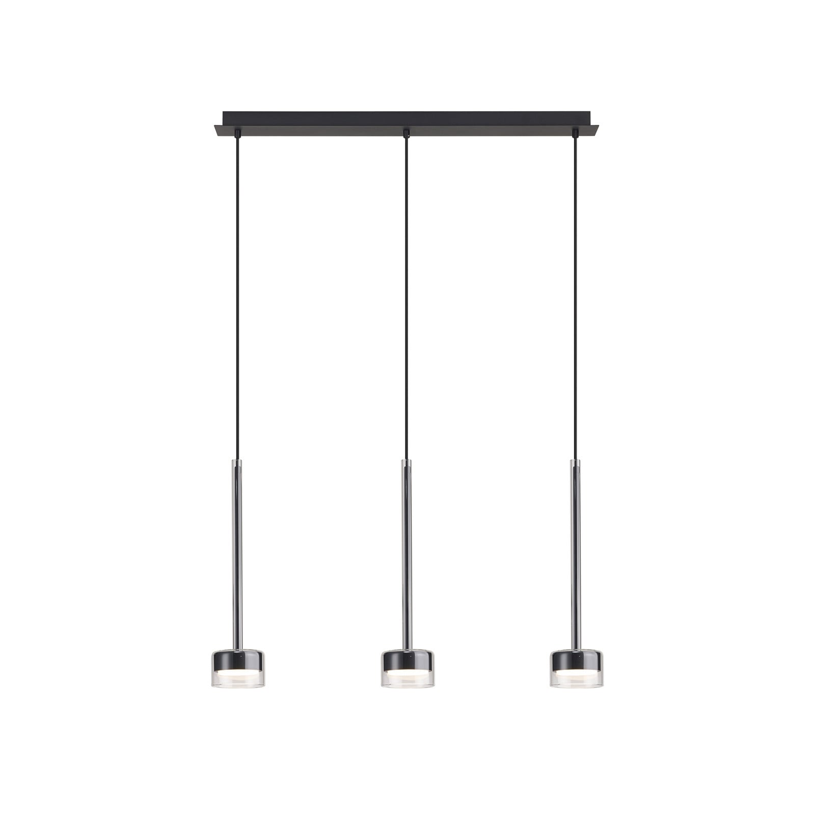 Mantra Iluminación Viseća lampa Tonic, crna/prozirna, greda, 3 žarulje, metal, staklo - Dnevni boravak/blagovaonica - crna, prozirna