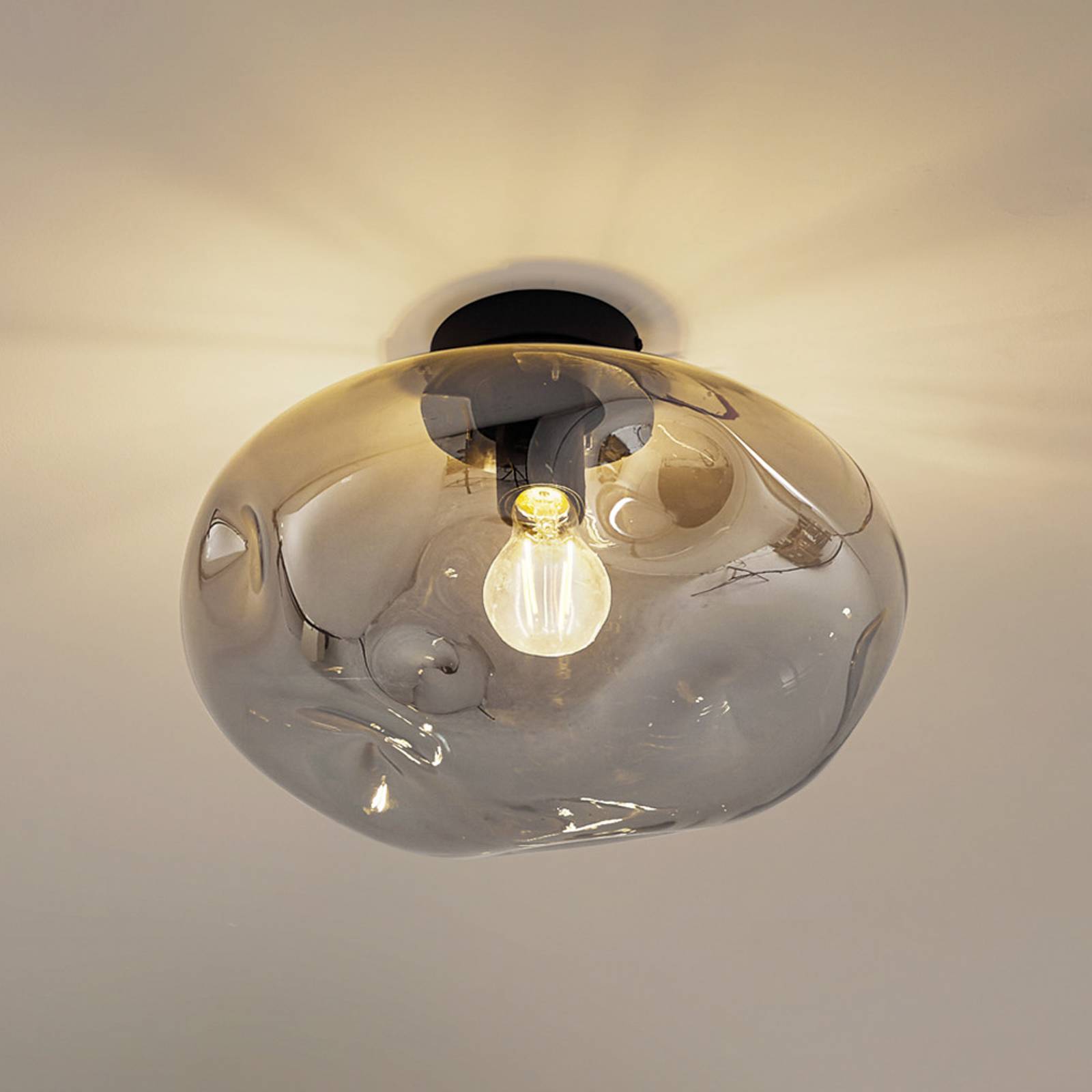 Lindby Deckenleuchte Lelia, rauchgrau, Glas, Ø 35 cm günstig online kaufen