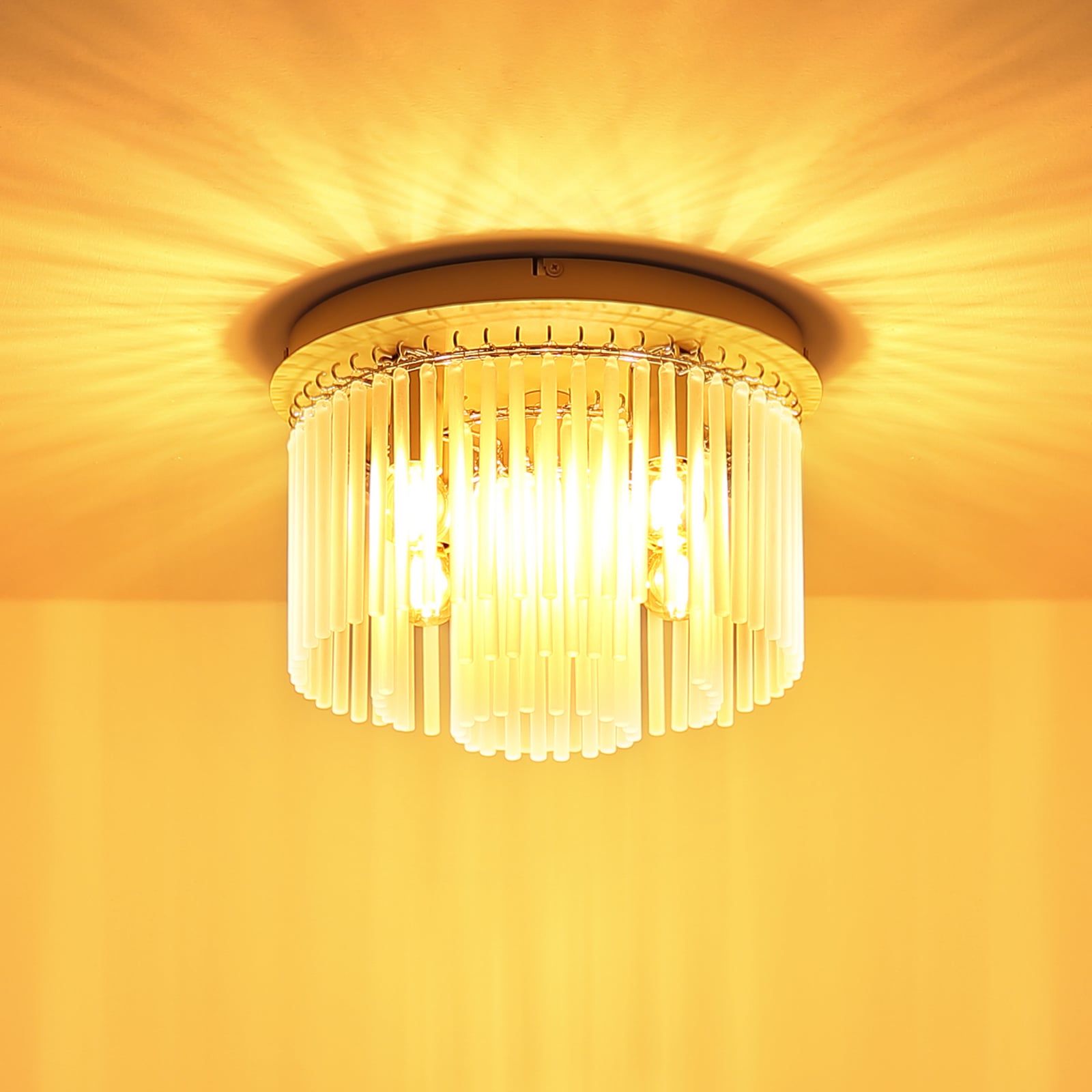 Plafondlamp Gorley, wit/zandkleurig, glas, Ø 32 cm, 5-lamps, E14 Plafondlamp Gorley, wit/zandkleurig, glas, Ø 32 cm, 5-lamps, E14