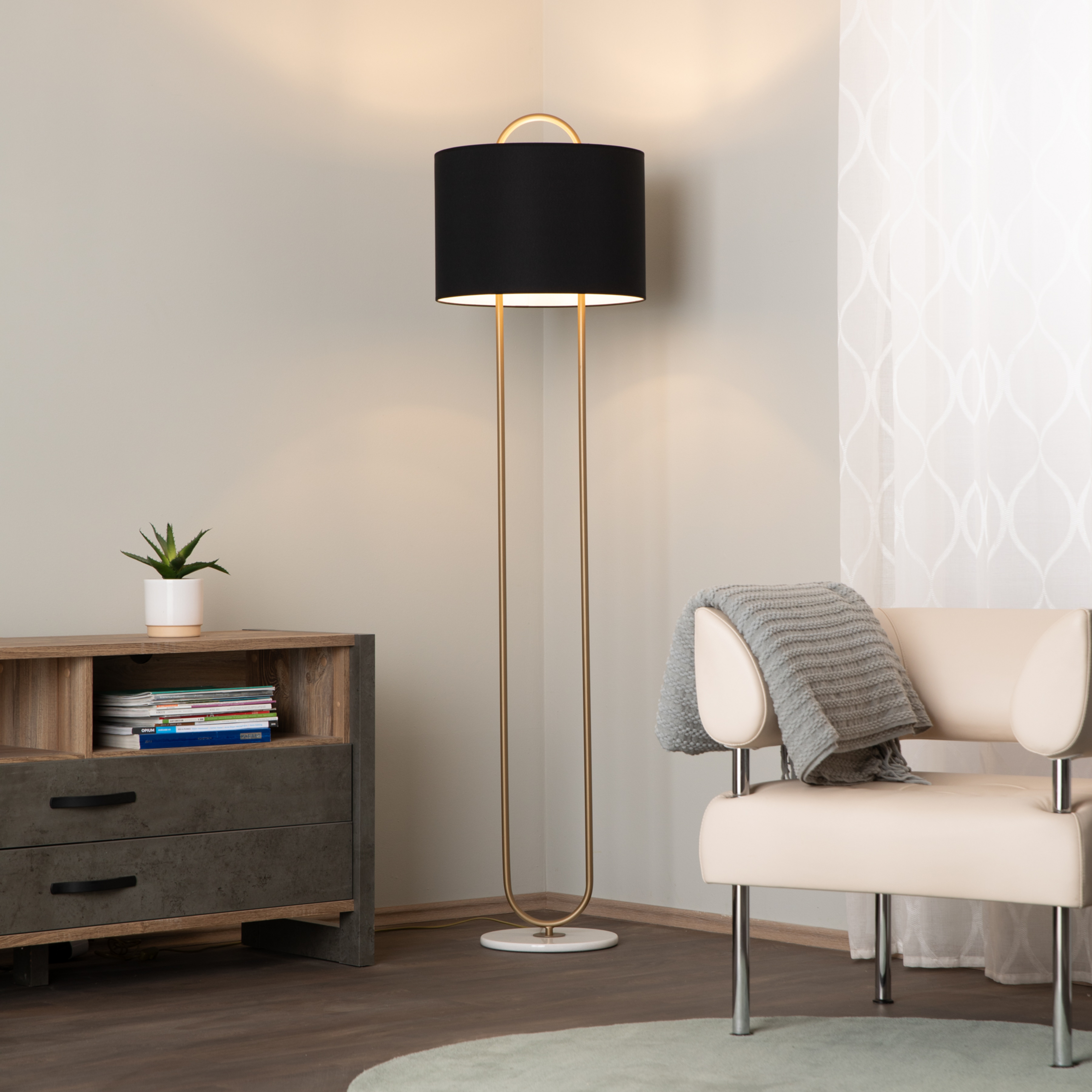 Lampa podłogowa LM-9112-1E, marmurowa podstawa, tekstylny klosz