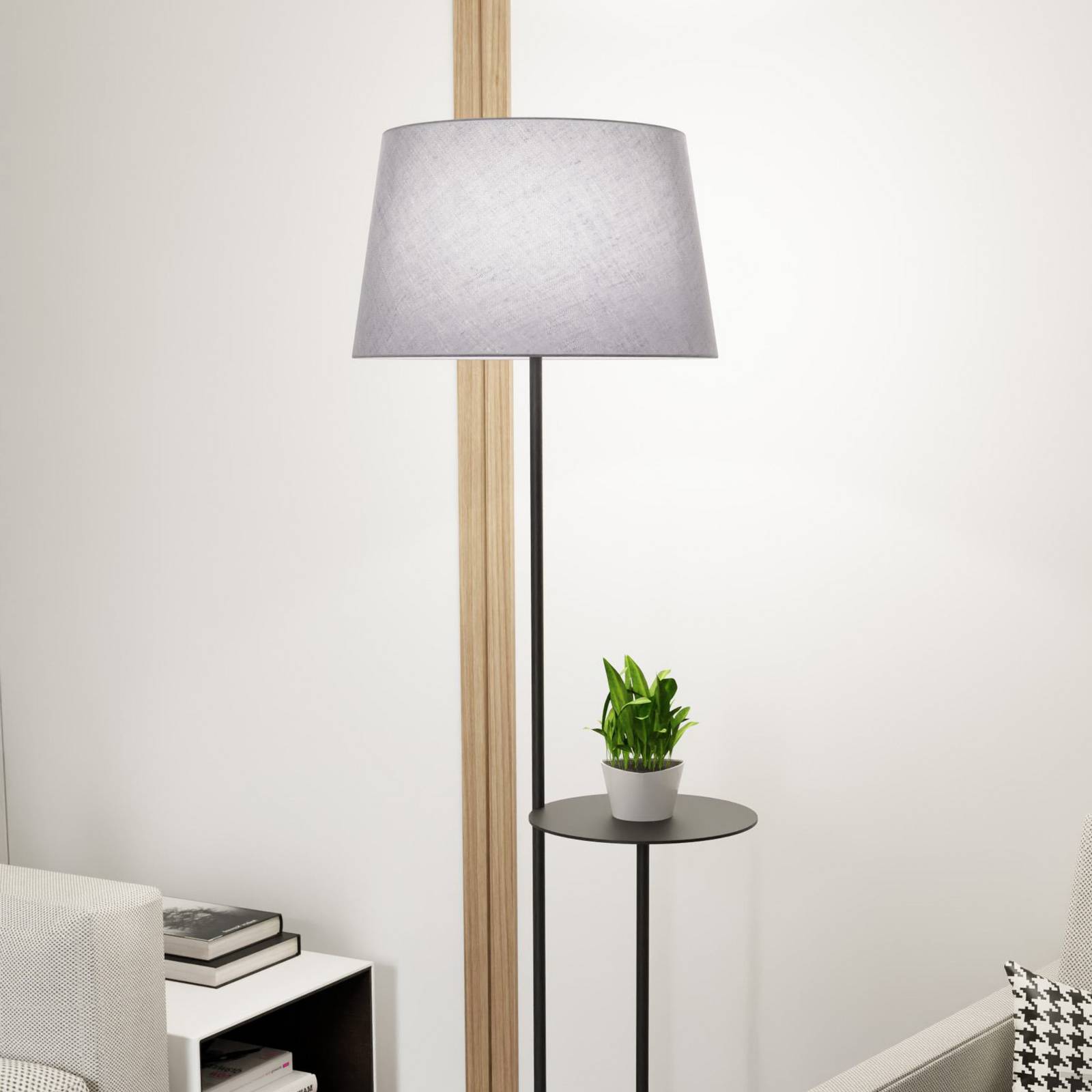 Stehlampe Hotel, grau/schwarz, Höhe 150 cm, Stoff/Metall günstig online kaufen