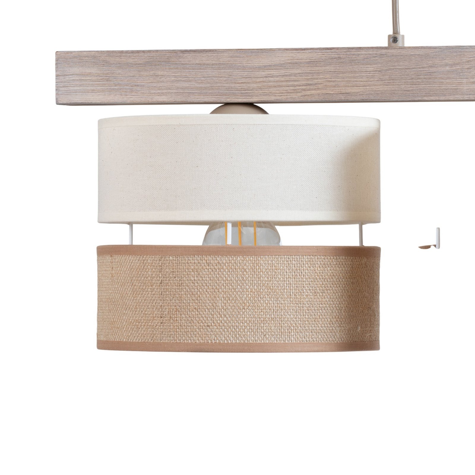 Żyrandol Treeon, 3-punktowa, drewno, juta, kolor naturalny/ecru