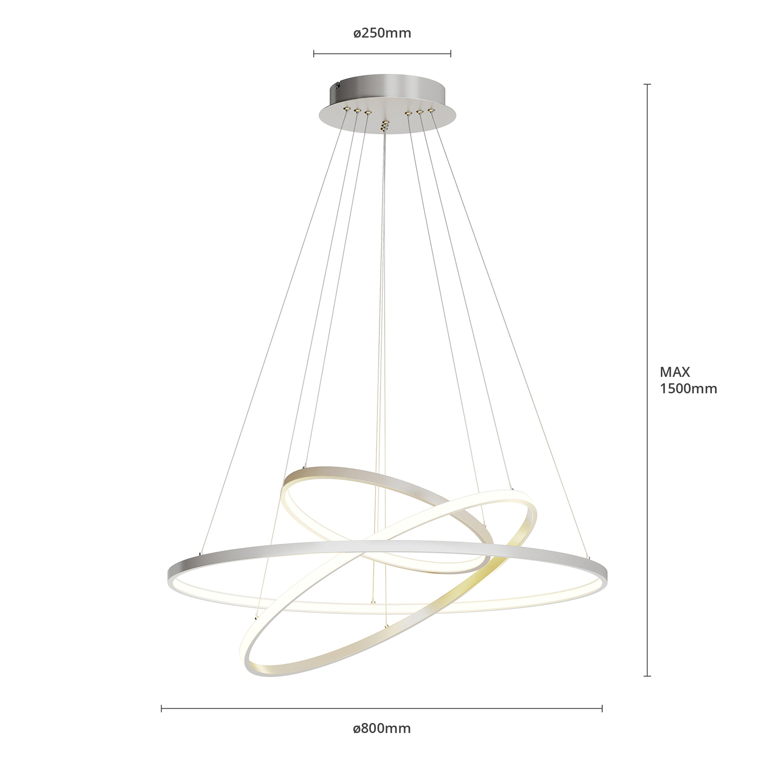 LED hanglamp Ezana gemaakt van drie ringen,nikkel