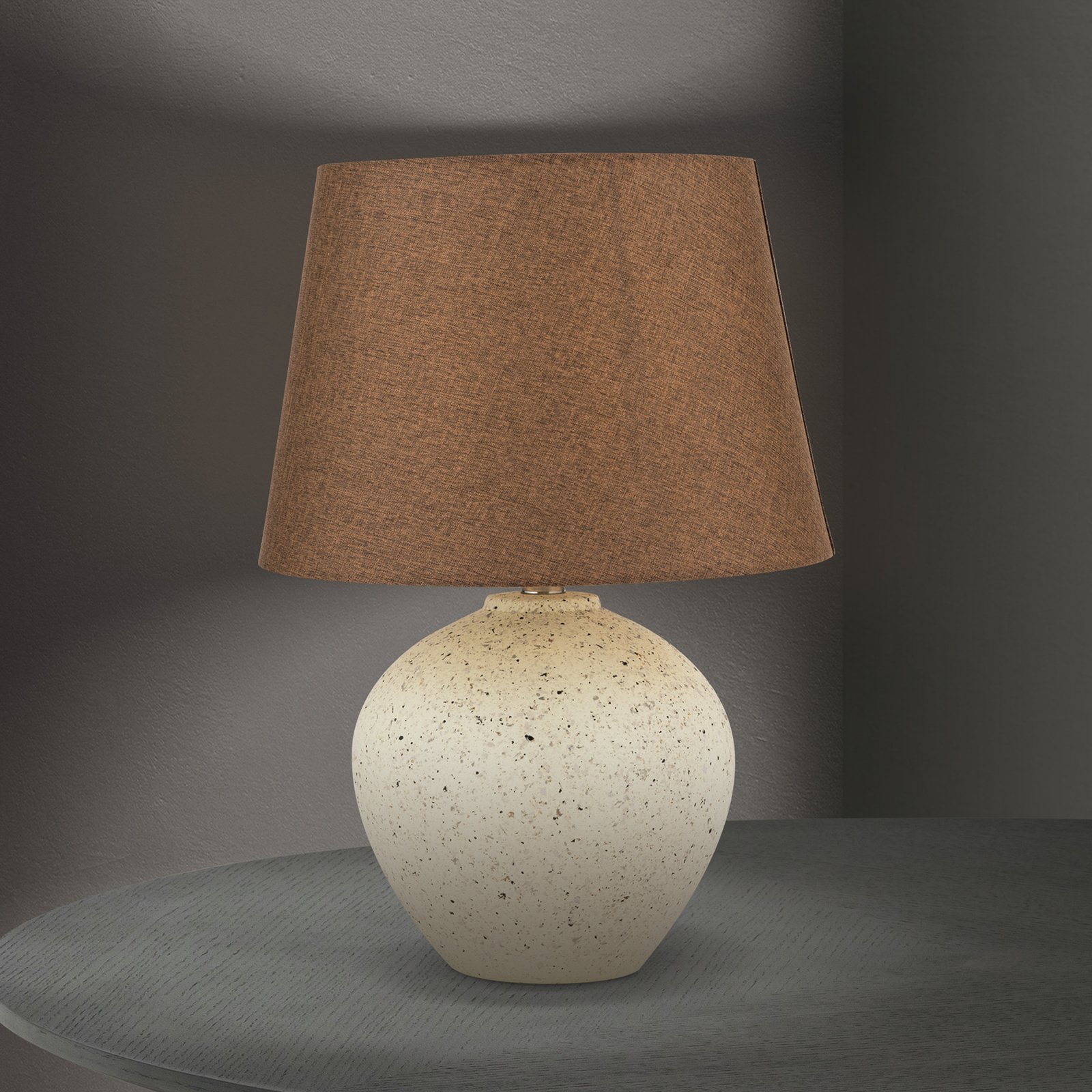 Stolová lampa Masai, krémová/hnedá, výška 46,5 cm, keramika/plátno