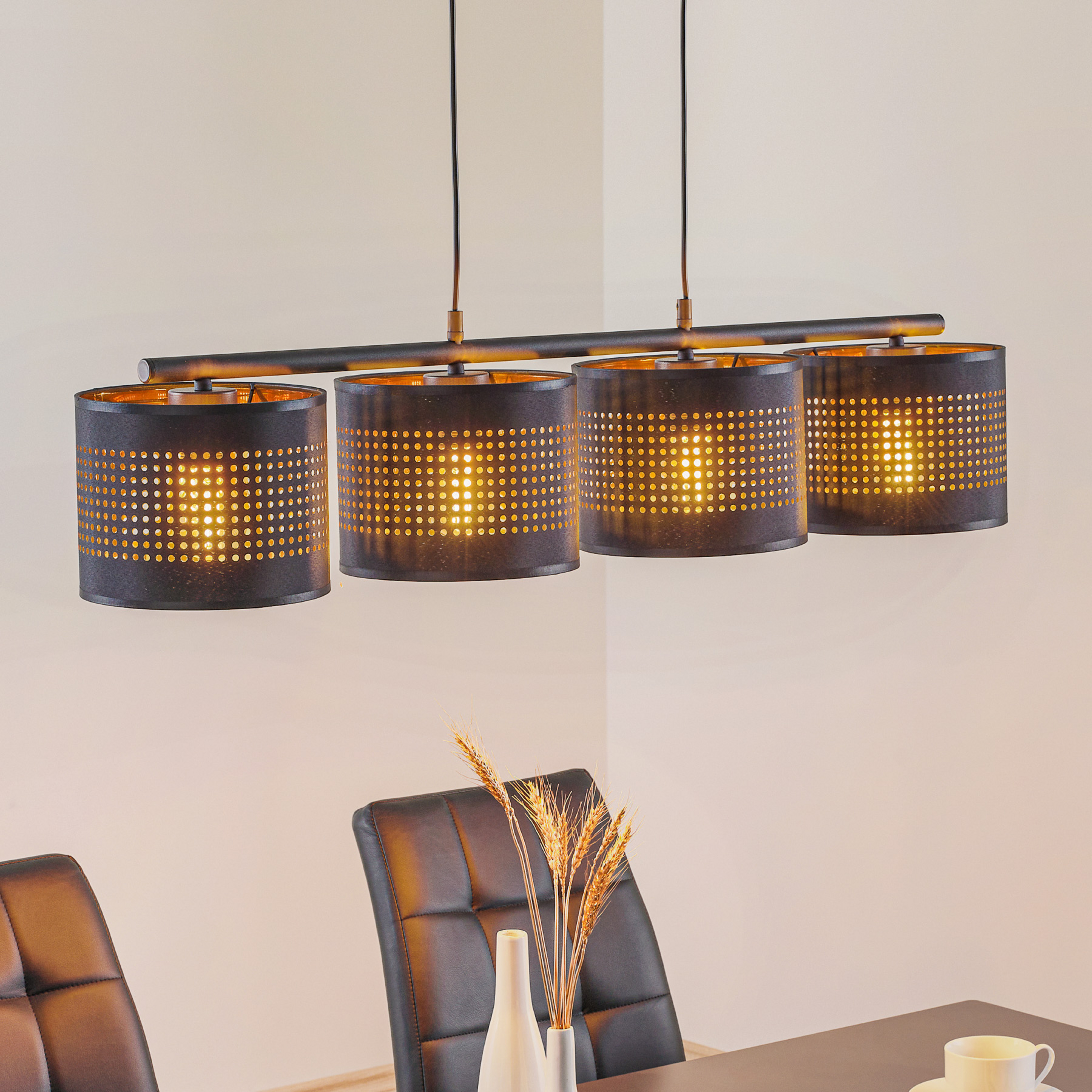 Lampada a sospensione Tago, 4 luci, nero/oro