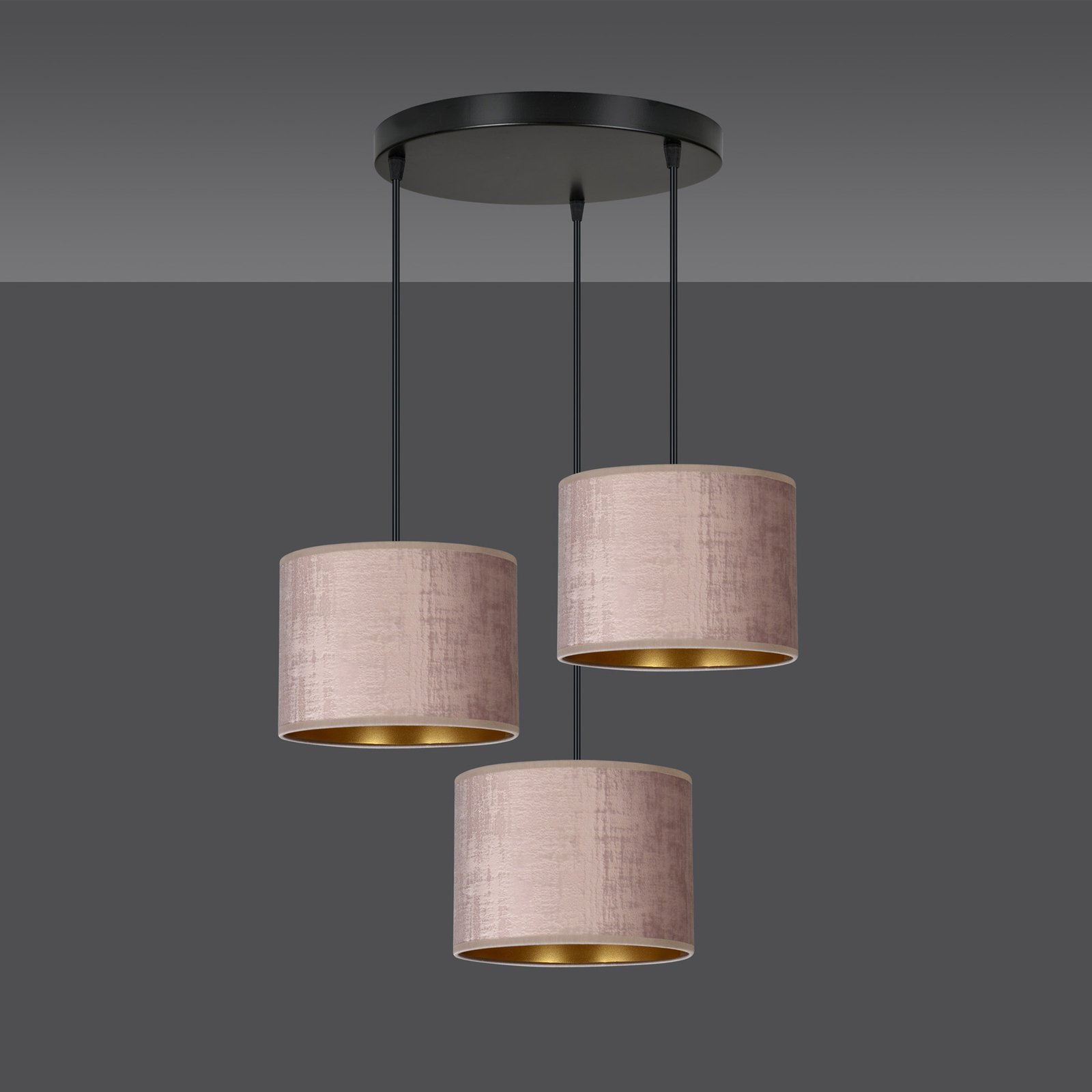 Hanglamp Jari stoffen kap 3-lamps rond rosé-goud