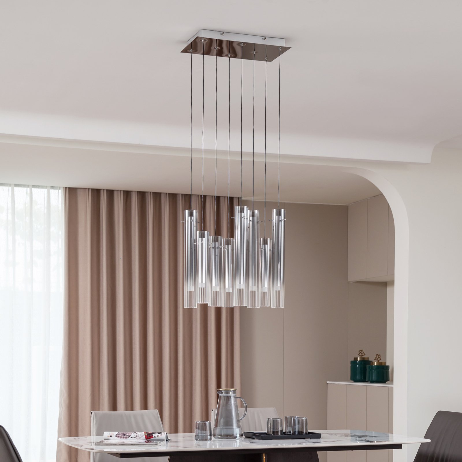 Lucande LED plafondlamp Korvitha, 8-lamps, grijs, glas