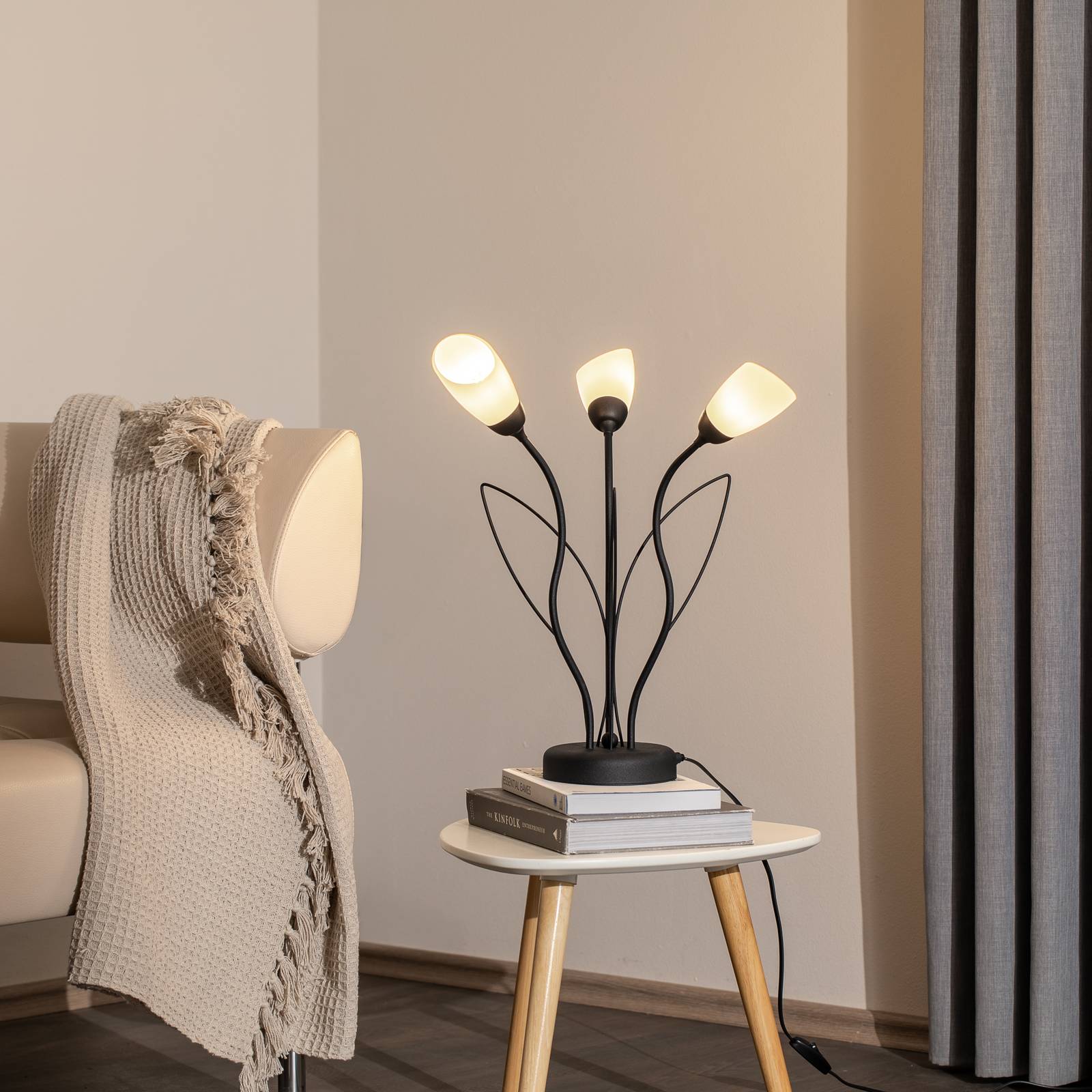 Tischleuchte Gloriosa, schwarz, Glas, 3-flammig günstig online kaufen
