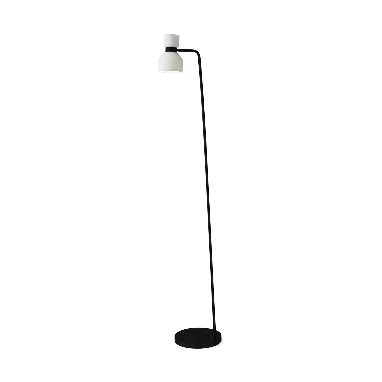 Lampe sur pied Fifty, noir, verre opalin blanc, orientable