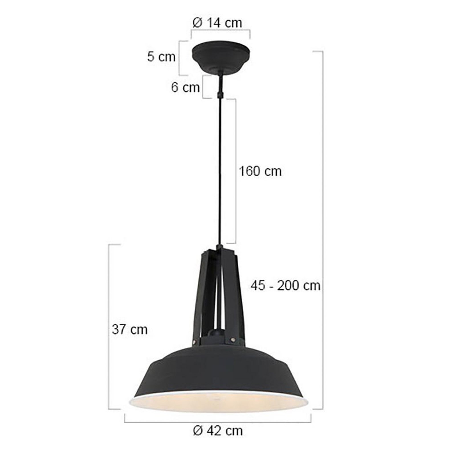 Eden pendant light, black, metal, E27 socket