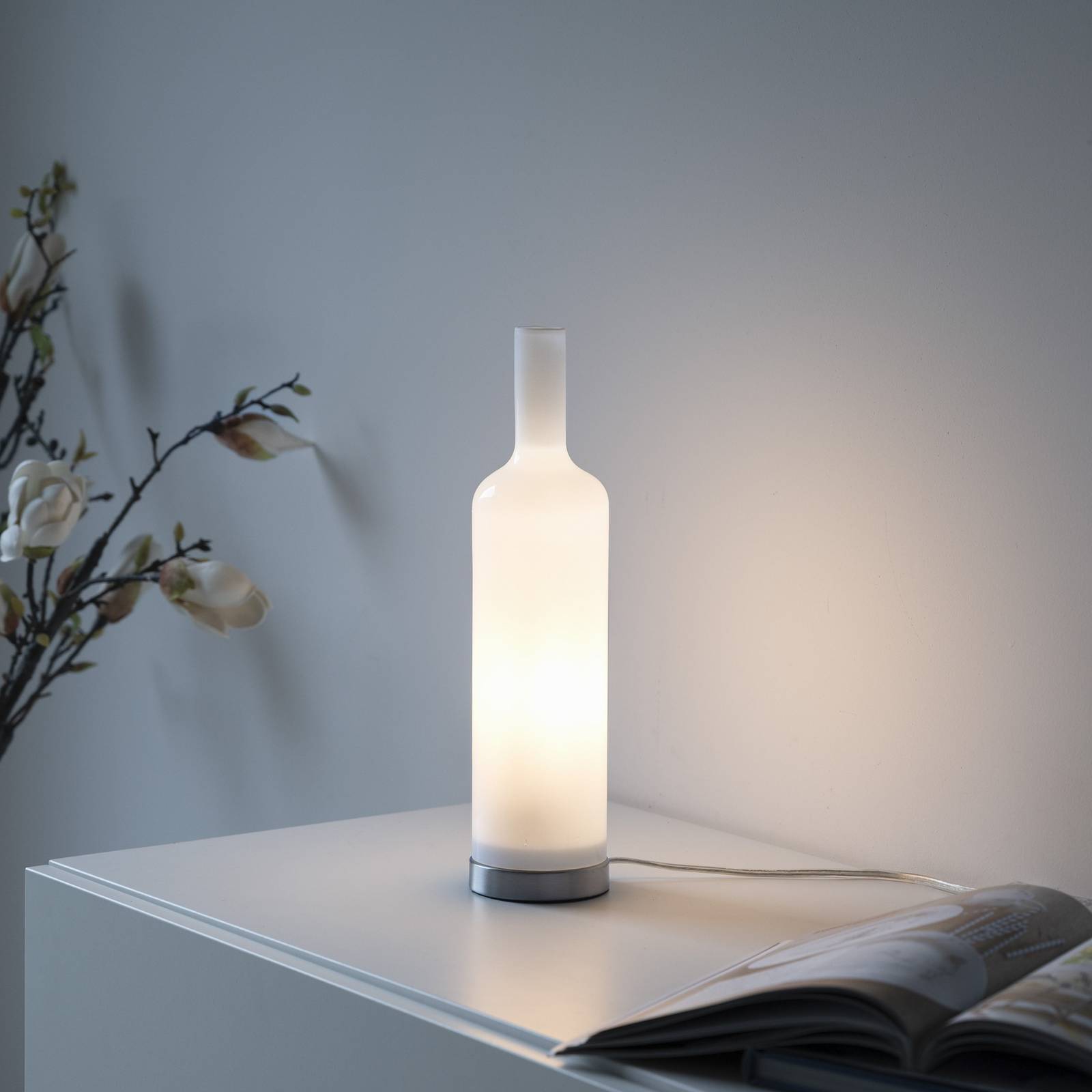 JUST LIGHT. Tischleuchte Bottle, opalweiß, Glas, E14 günstig online kaufen